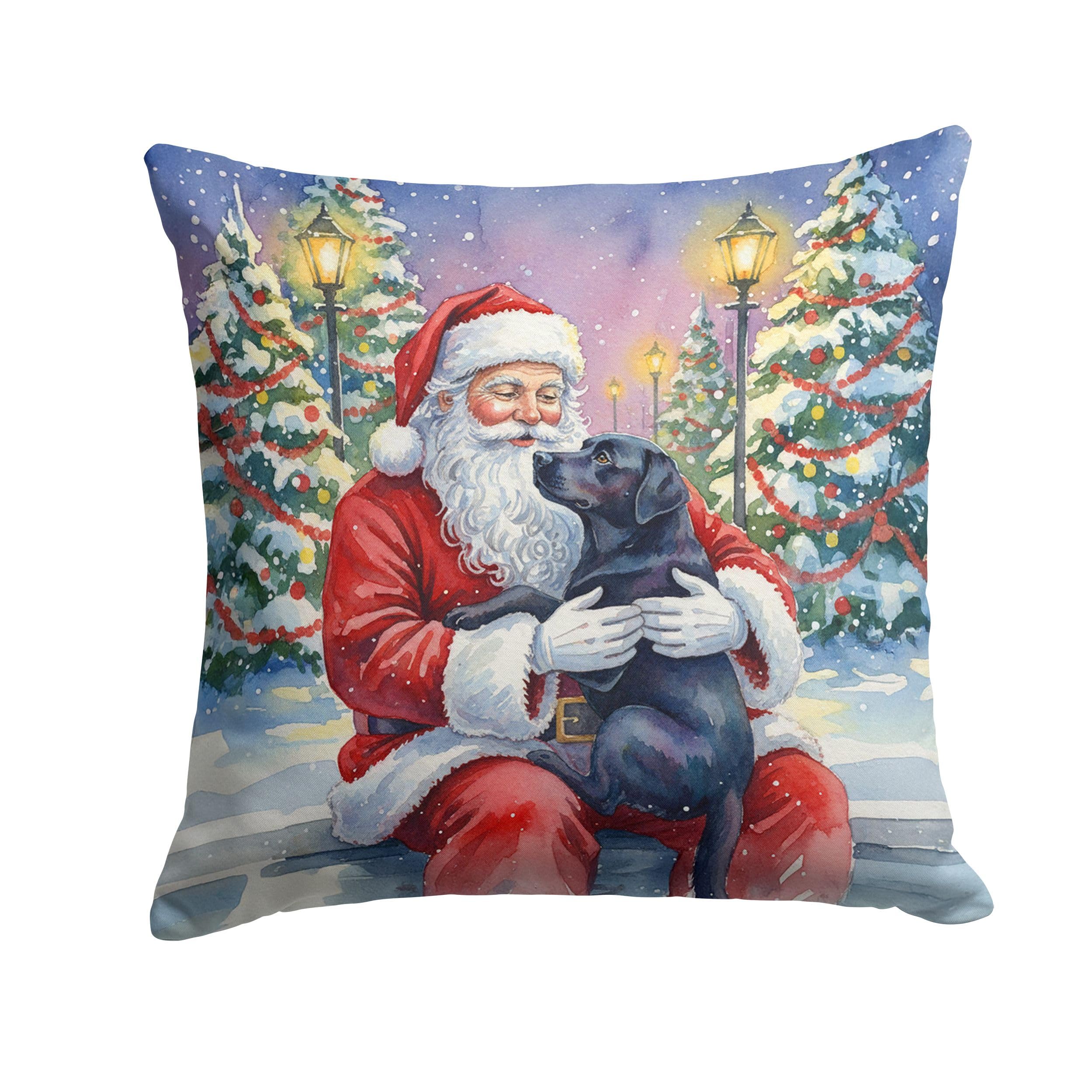 Carolines Treasures Black Labrador Retriever with Santa Claus Throw Pillow Decorative Indoor Outdoor Accent Cushion for Couch, Bed or Patio, 18Hx18W