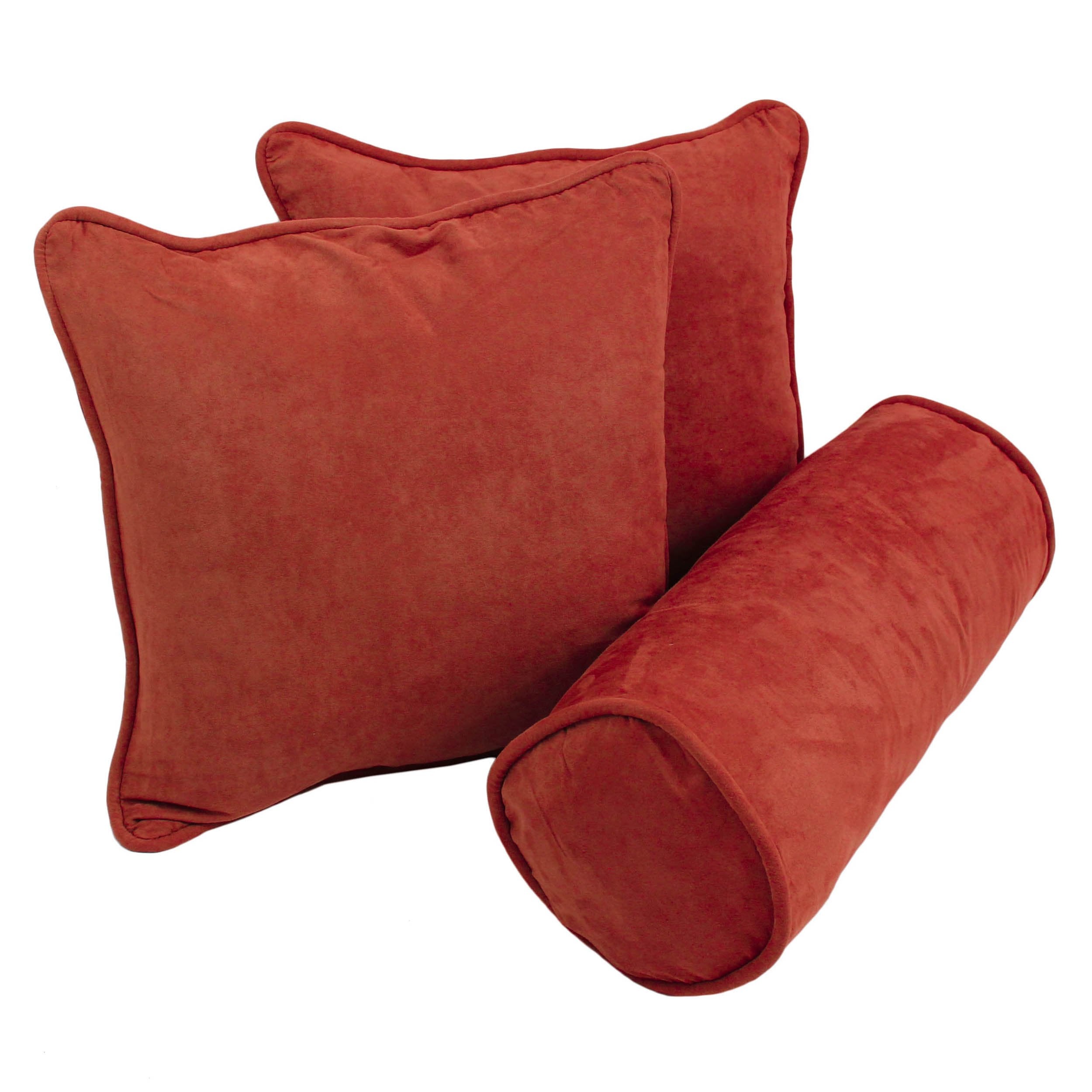Double-corded Solid Microsuede Throw Pillows with Inserts (Set of 3) - Cardinal Red