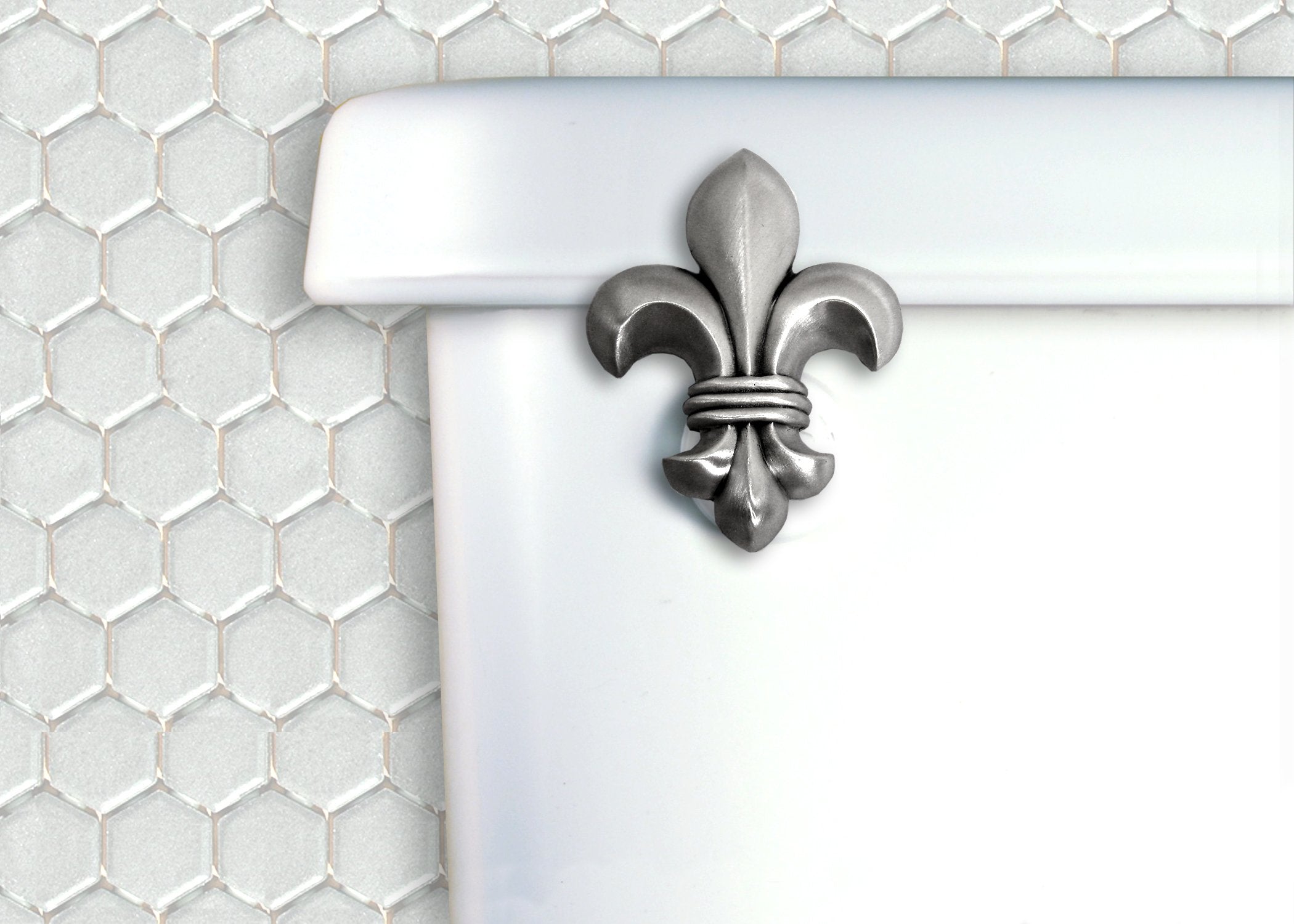 Fleur de Lis Toilet Flush Handle Front Mount in Satin Pewter