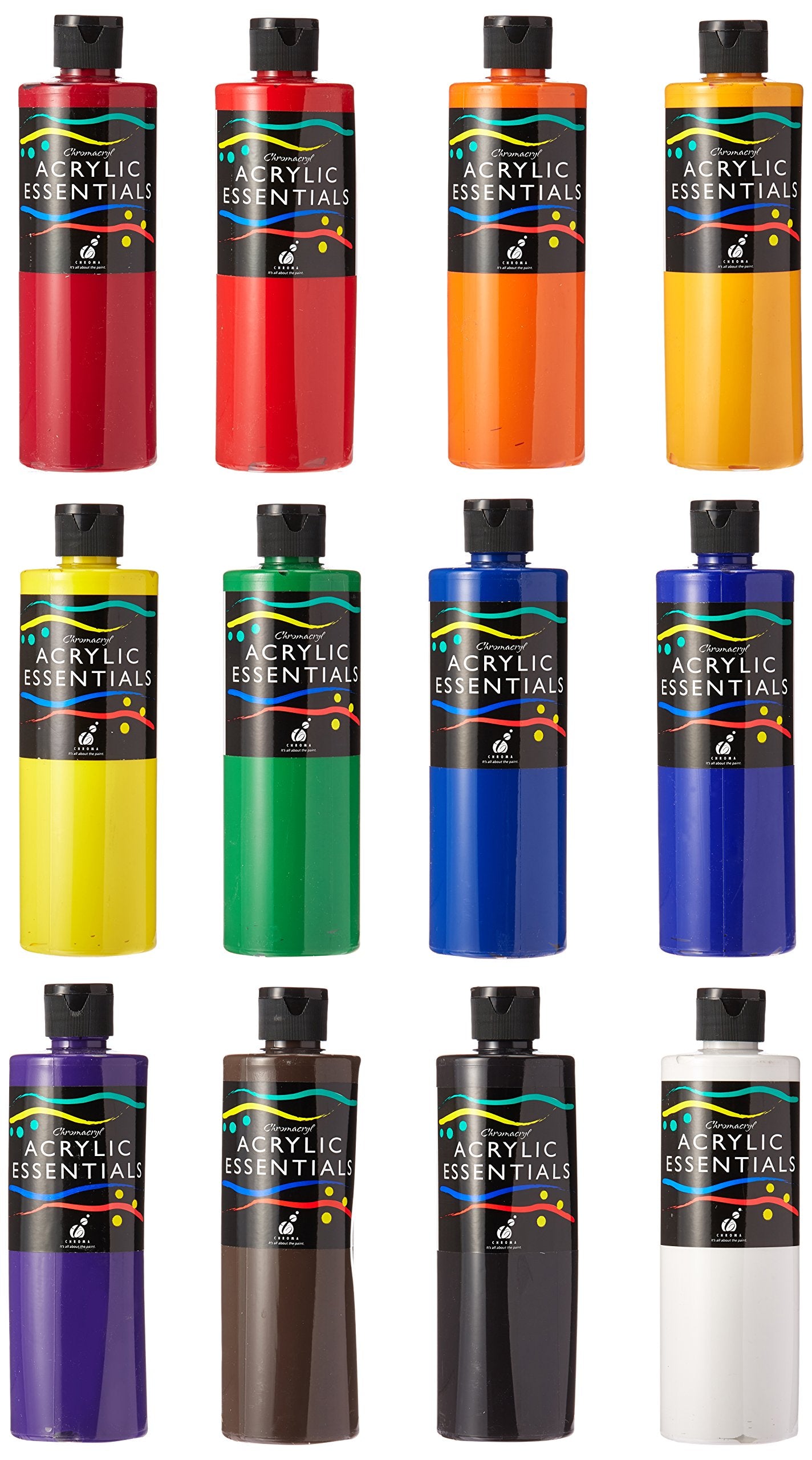 Chroma Acrylic Essential Set, Assorted Vibrant Colors, Set Of 12 Pints - 424766