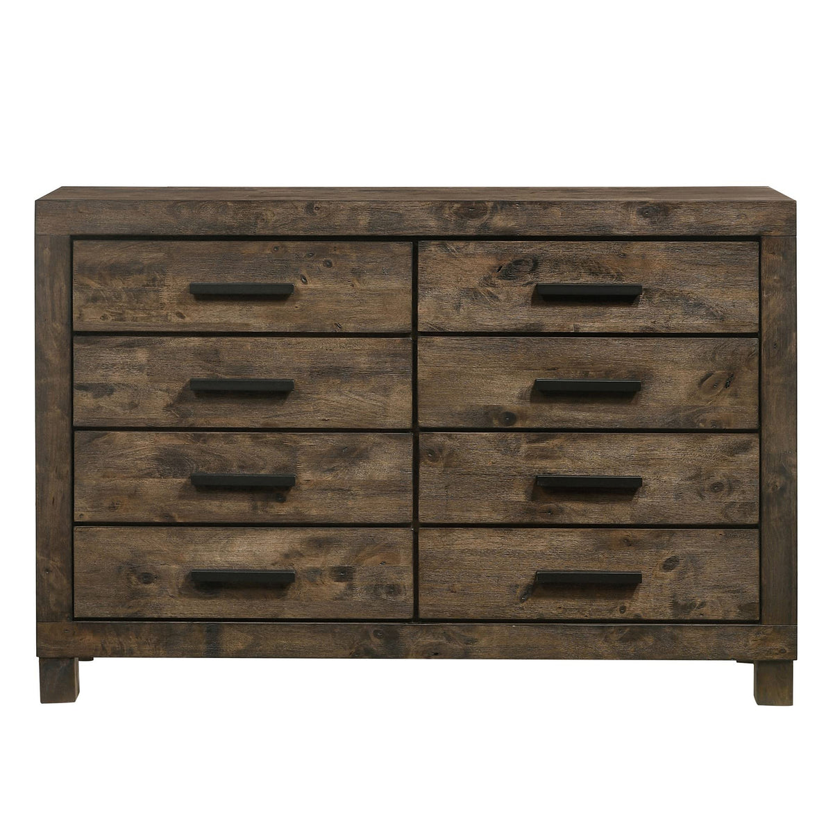 Benjara Wooden Dresser With 8 Drawers And Grain Details, Brown