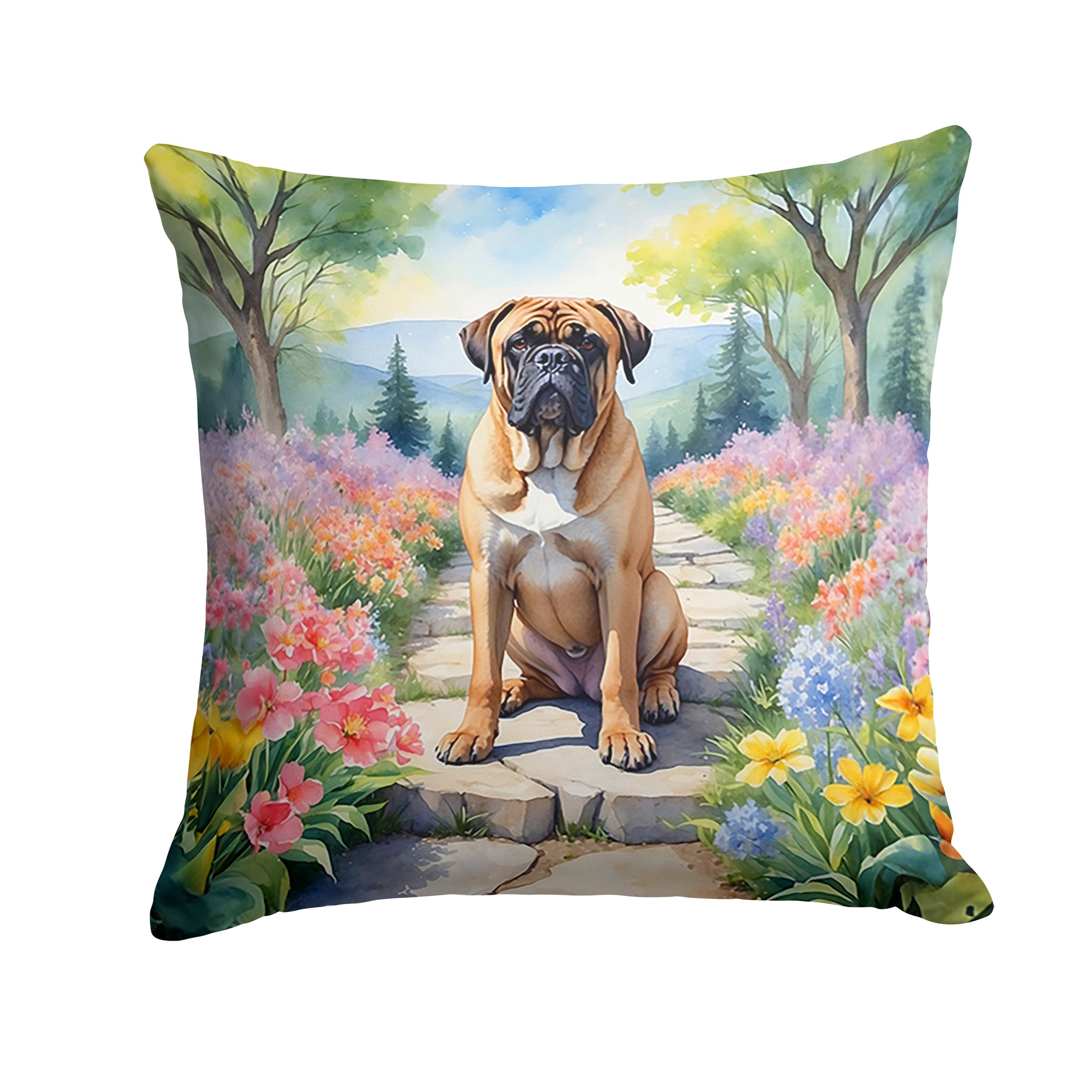 Bullmastiff Spring Path Throw Pillow