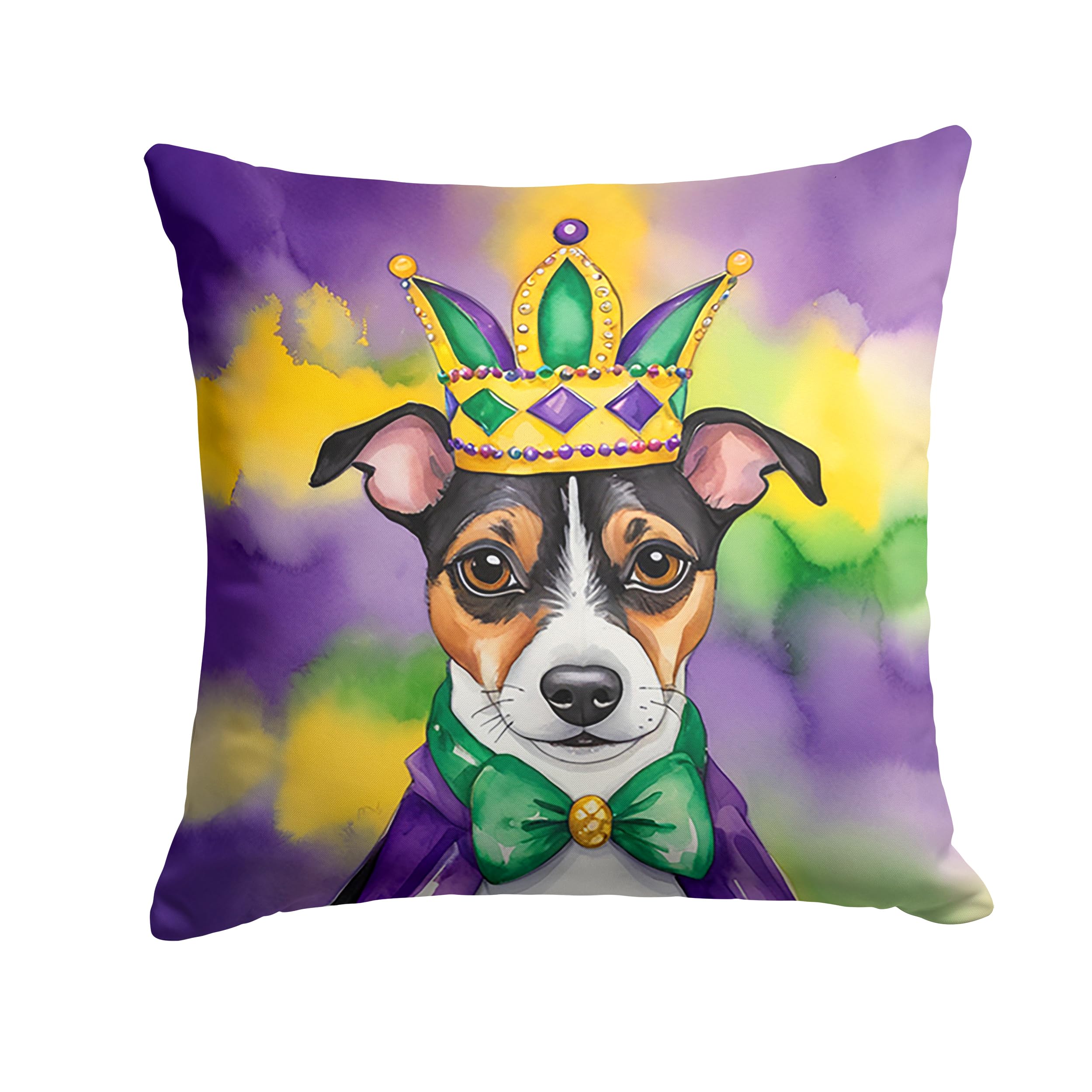 Carolines Treasures Jack Russell Terrier King of Mardi Gras Throw Pillow Machine Washable, Indoor Outdoor Decorative Pillow for Couch, Bed or Patio, 18Hx18W