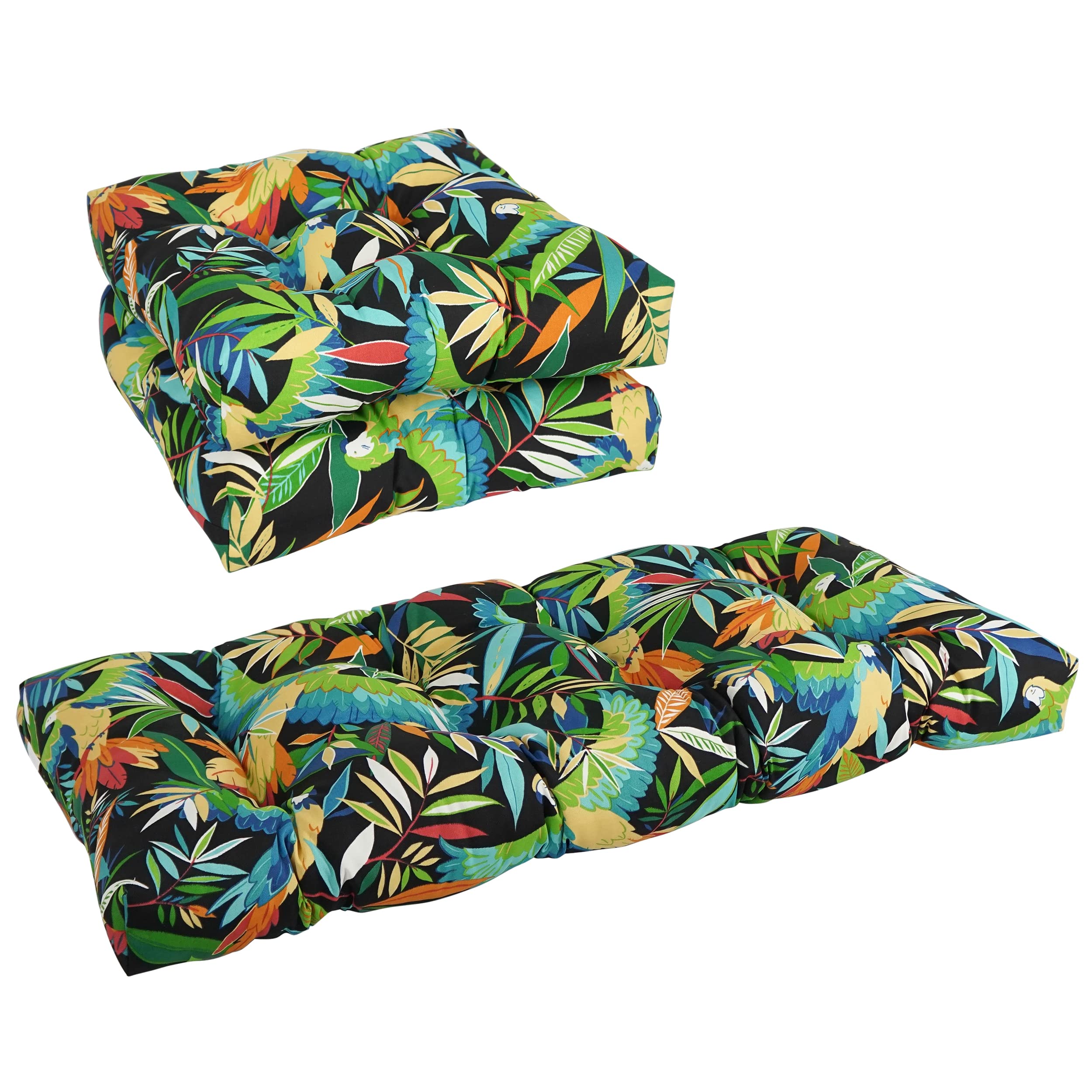 Squared Patterned Spun Polyester Tufted Settee Cushions (Set of 3)
