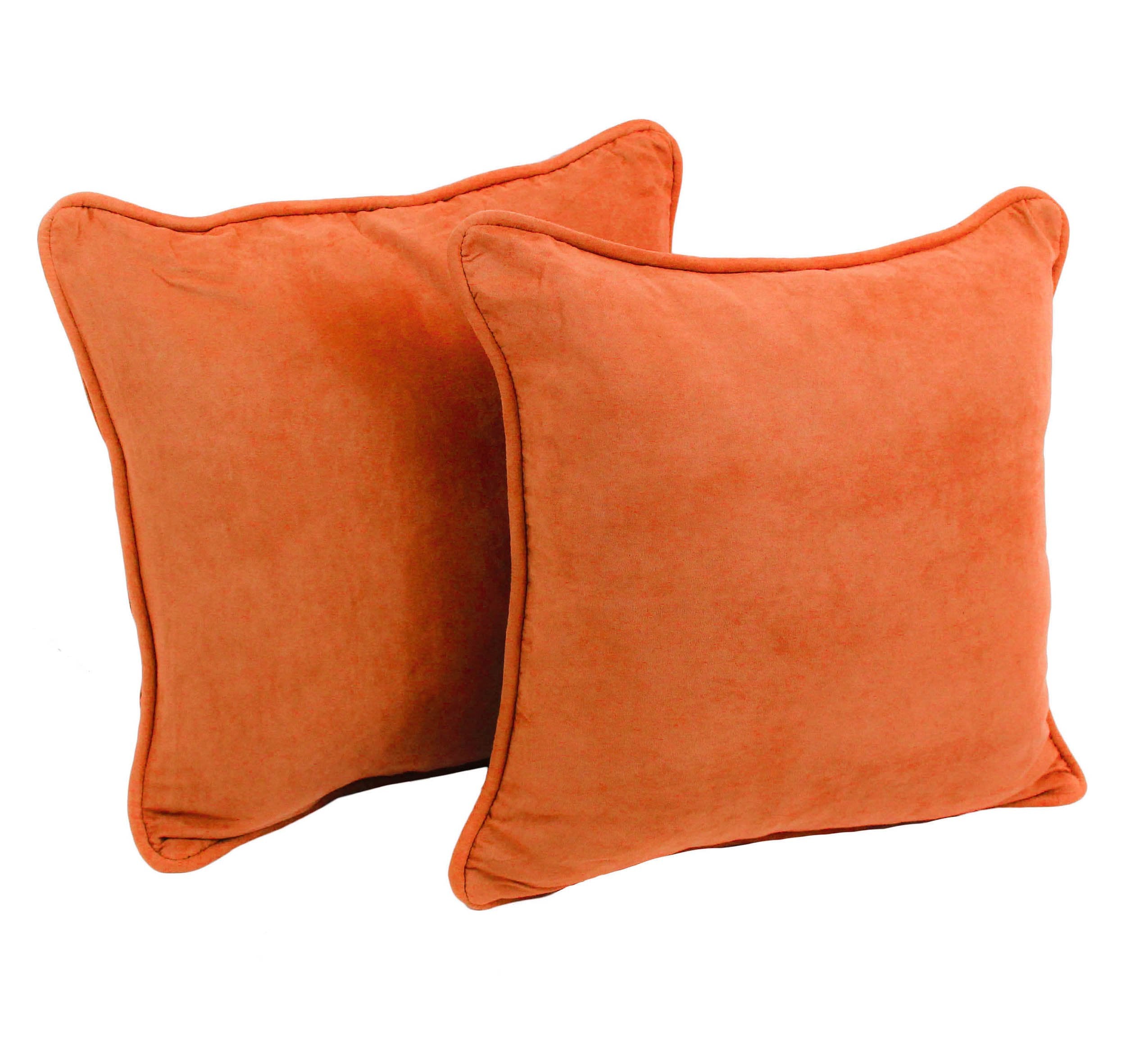 18-inch Double-corded Solid Microsuede Square Throw Pillows with Inserts (Set of 2) - Tangerine Dream