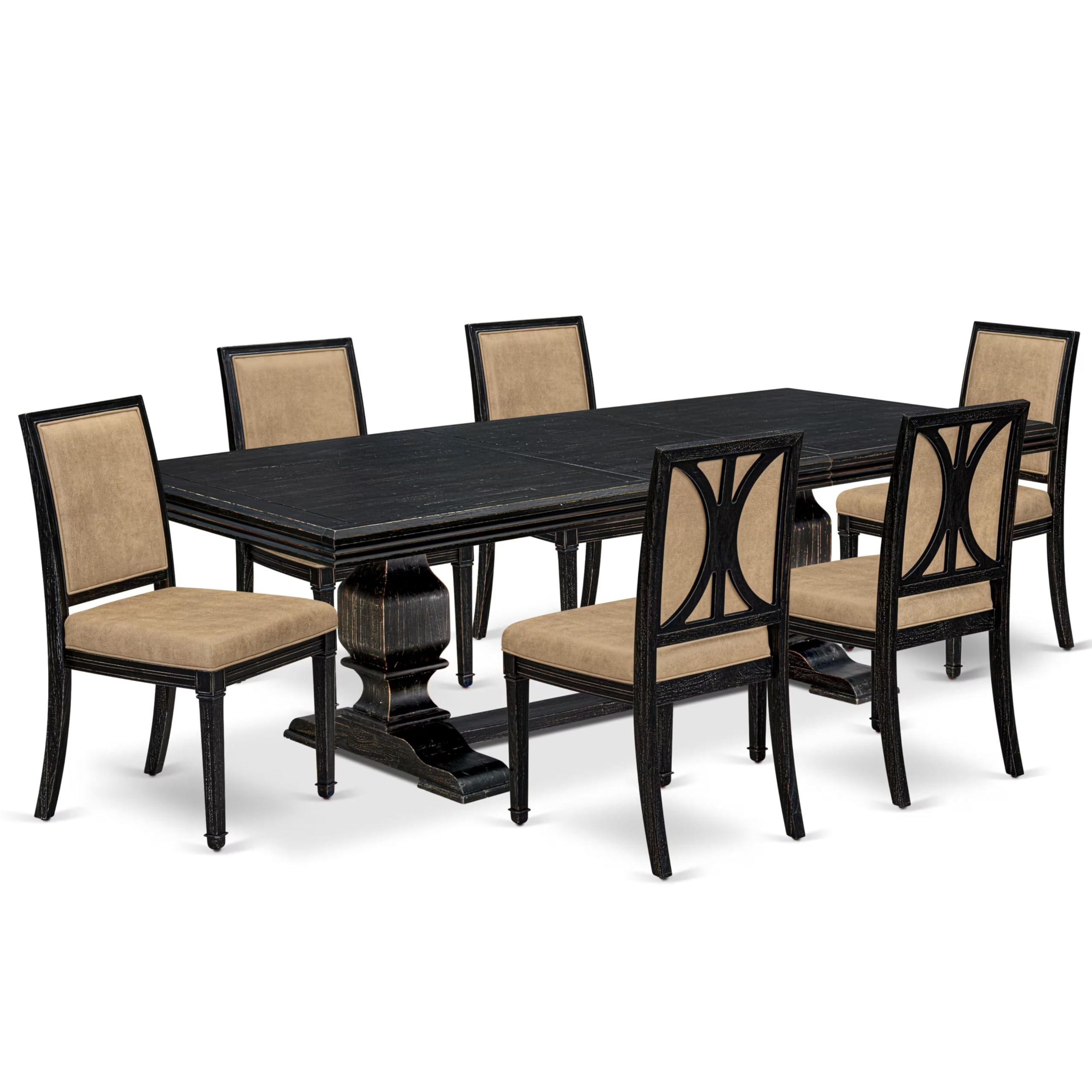 7 piece Modern Dining Table Set a Dining Table and 6 Dark Grey Kitchen Chairs