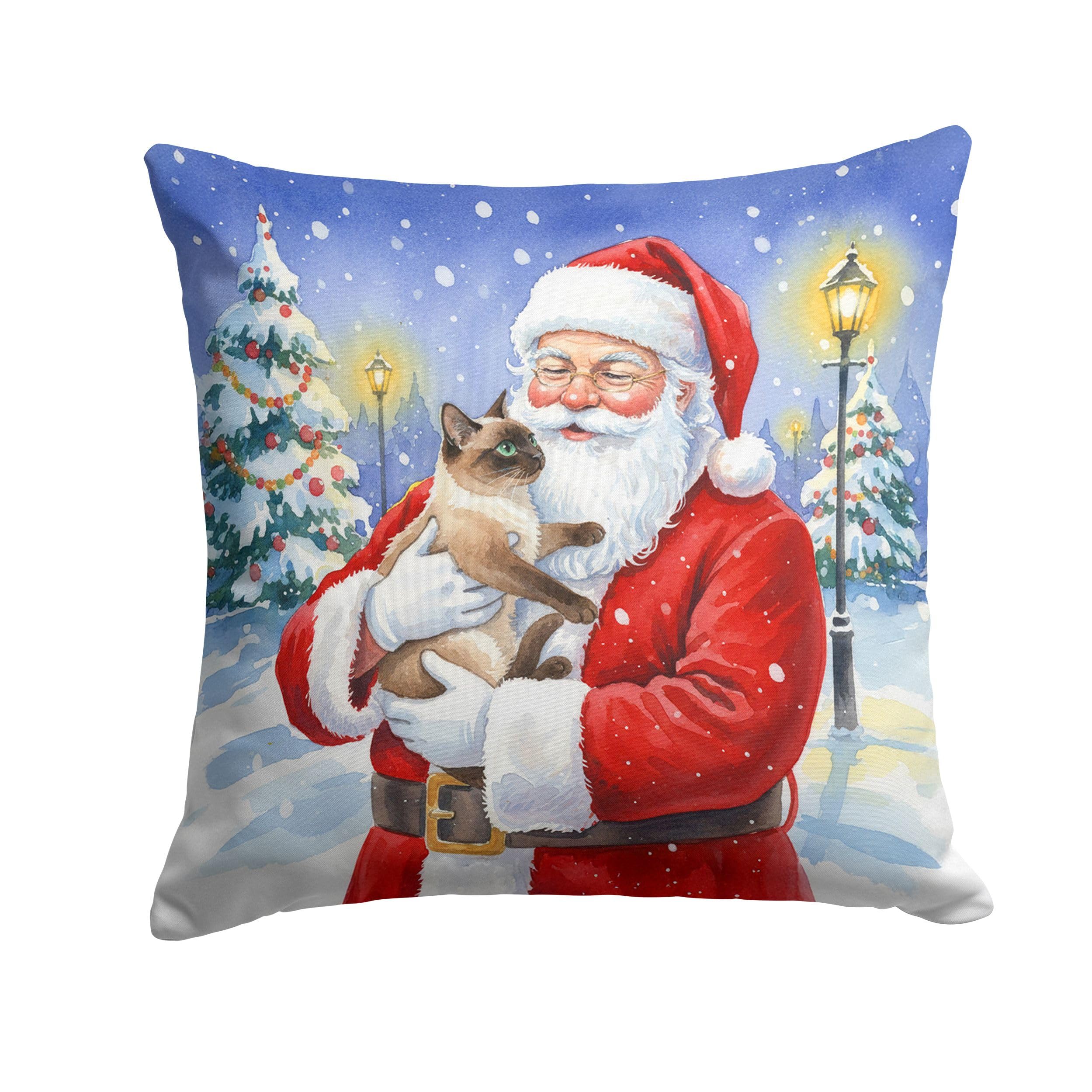 Carolines Treasures Chocolate Point Cat with Santa Claus Throw Pillow Decorative Indoor Outdoor Accent Cushion for Couch, Bed or Patio, 18Hx18W