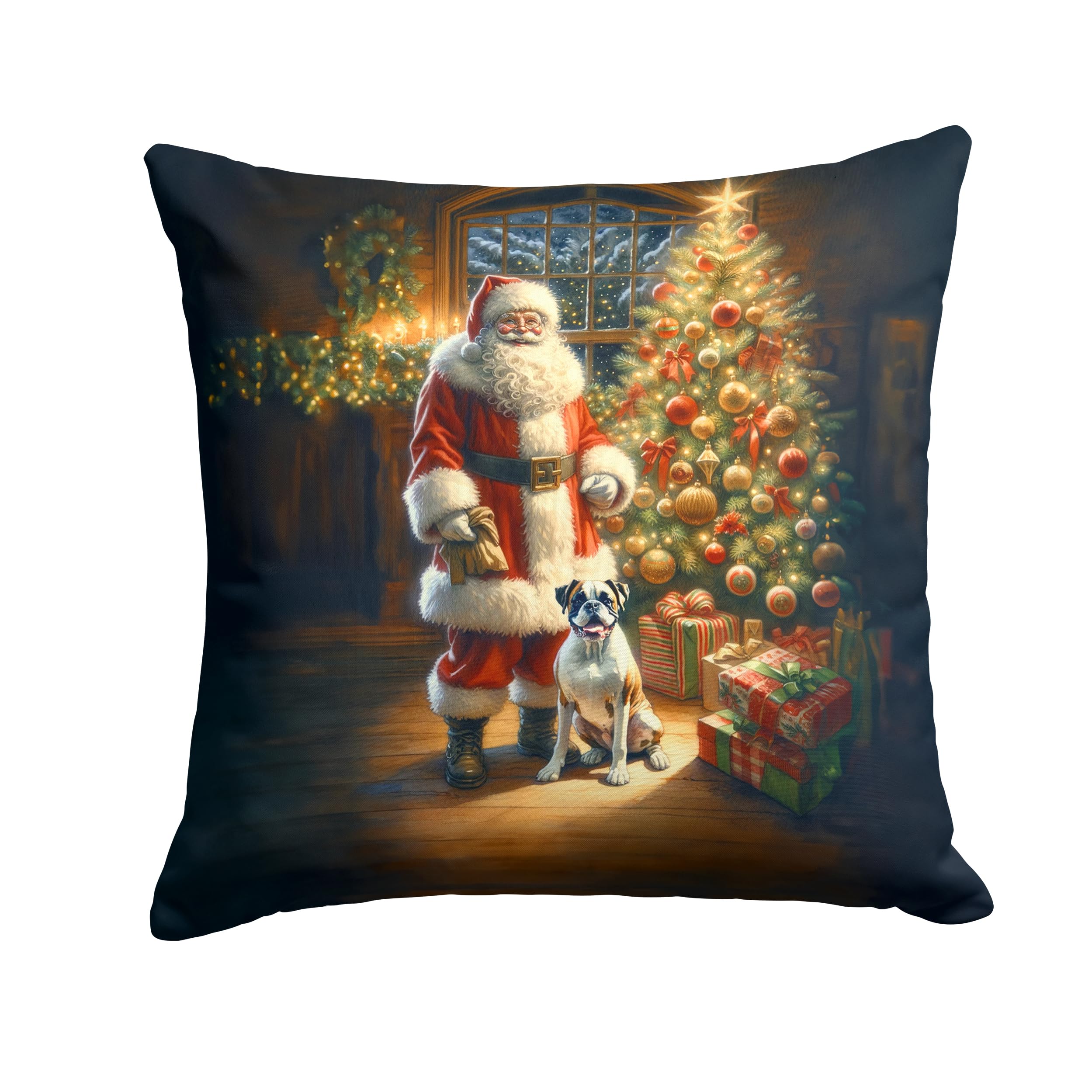 Carolines Treasures Boxer and Santa Claus Throw Pillow Machine Washable, Indoor Outdoor Decorative Pillow for Couch, Bed or Patio, 18Hx18W