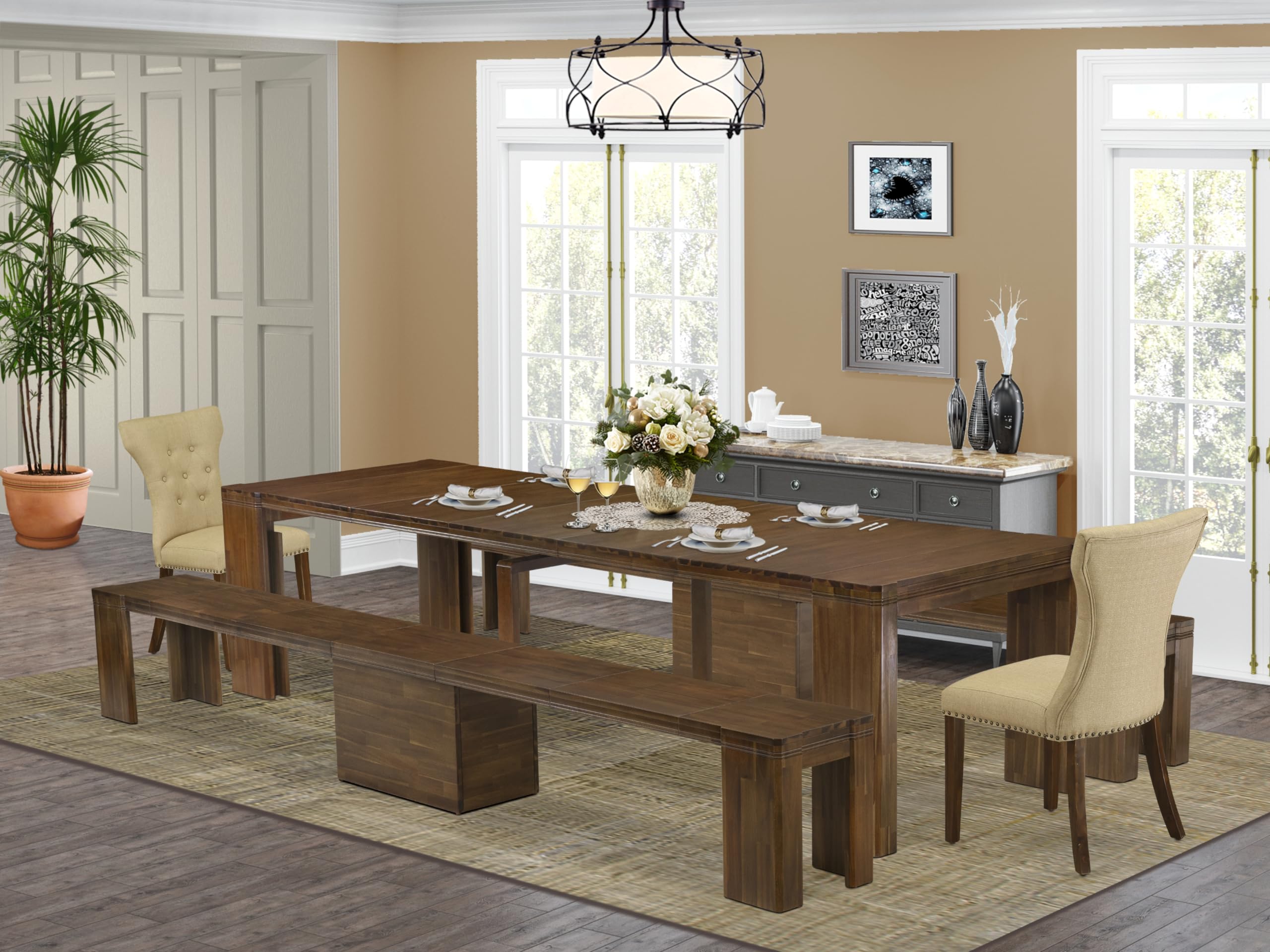 5 Pieces Extendable Dining Set Includes a Rectangle Kitchen Table