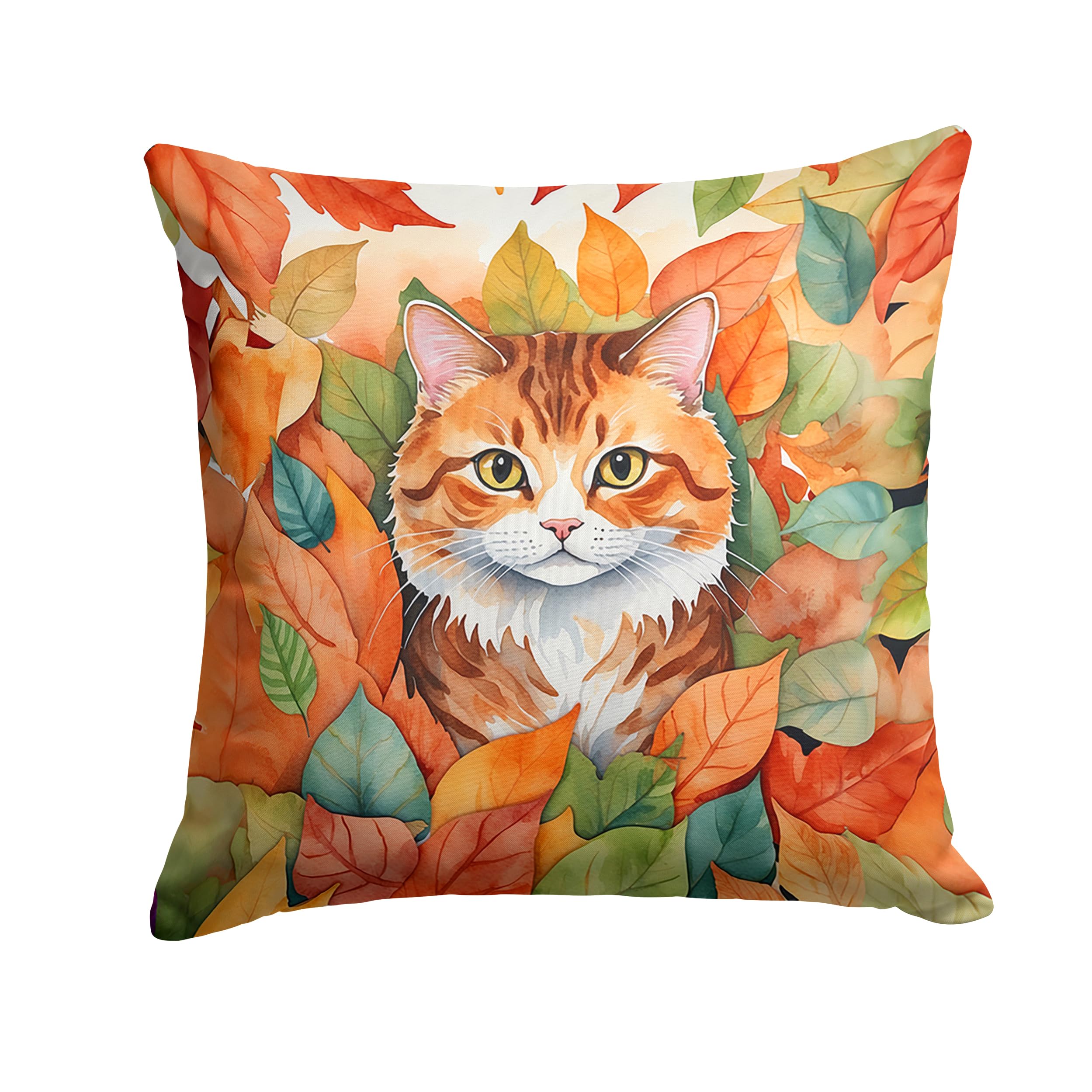 Carolines Treasures Foldex Exotic Fold Cat in Fall Leaves Throw Pillow Machine Washable, Indoor Outdoor Decorative Pillow for Couch, Bed or Patio, 18Hx18W