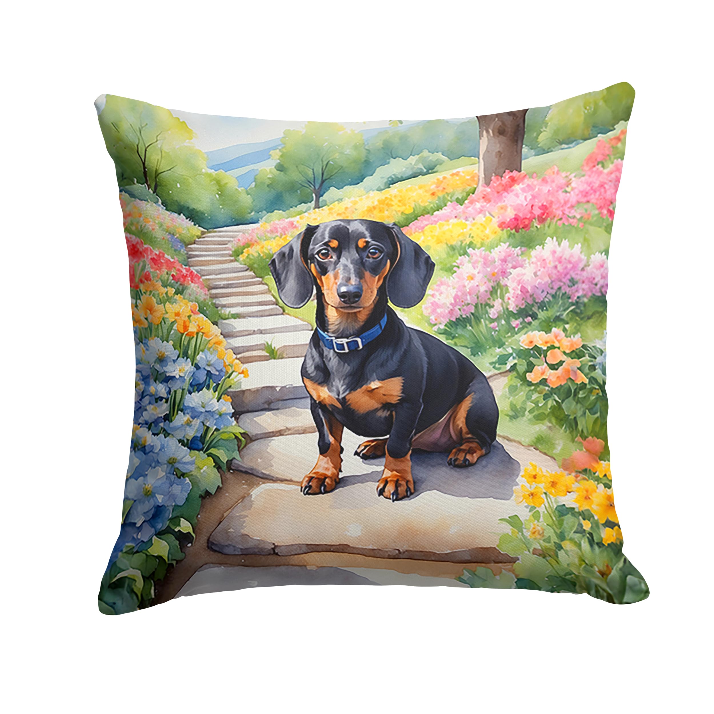 Carolines Treasures Dachshund Spring Path Throw Pillow Machine Washable, Indoor Outdoor Decorative Pillow for Couch, Bed or Patio, 18Hx18W