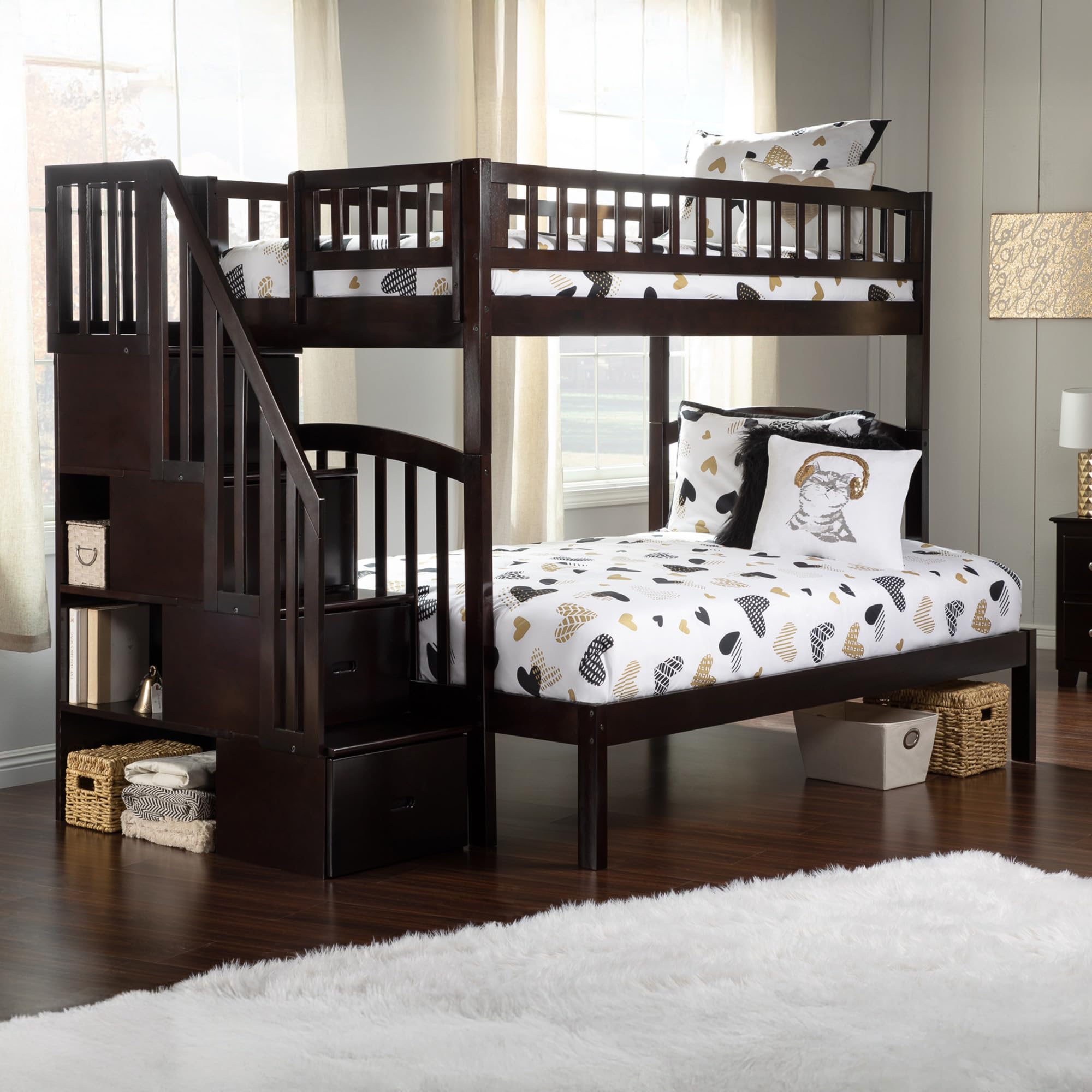 Westbrook Twin over Full Solid Wood Staircase Bunk Bed in Espresso