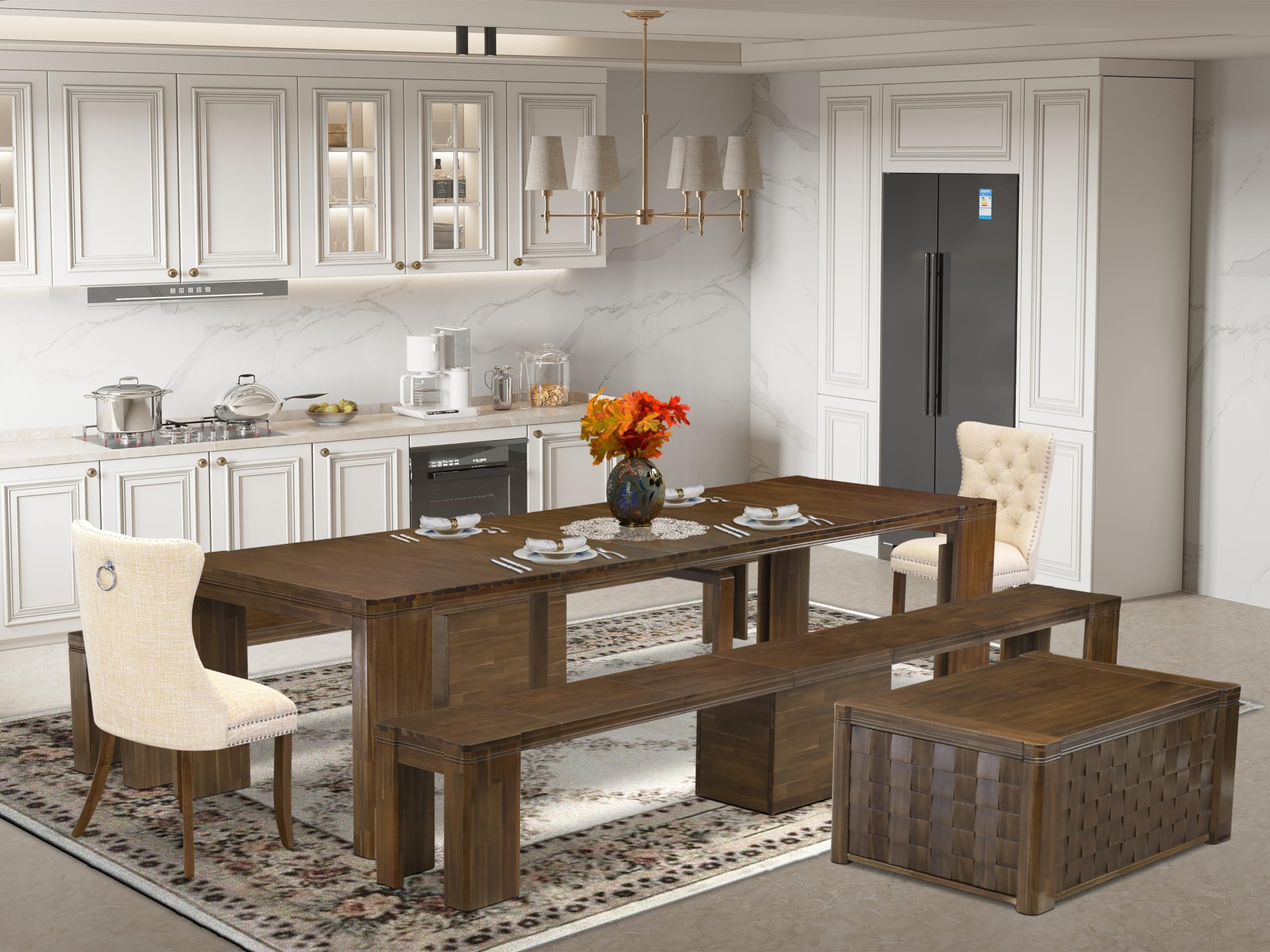 6 Pieces Extendable Dining Set Includes a Rectangle Kitchen Table