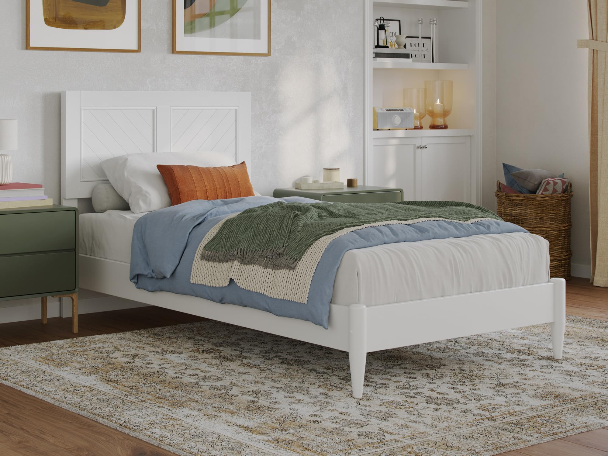 Berkshire Twin XL Solid Wood Low Profile Platform Bed in White