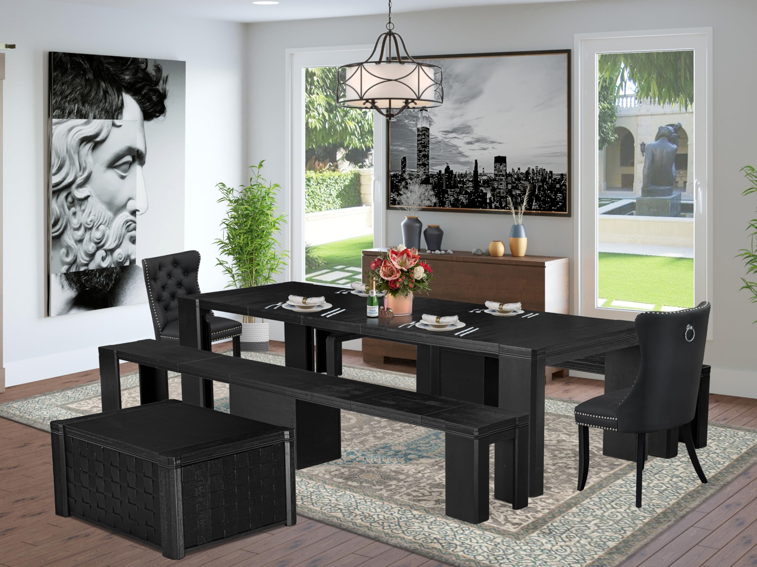 6-piece Kitchen Table Set a Rectangular Dining Table with a coffee Table
