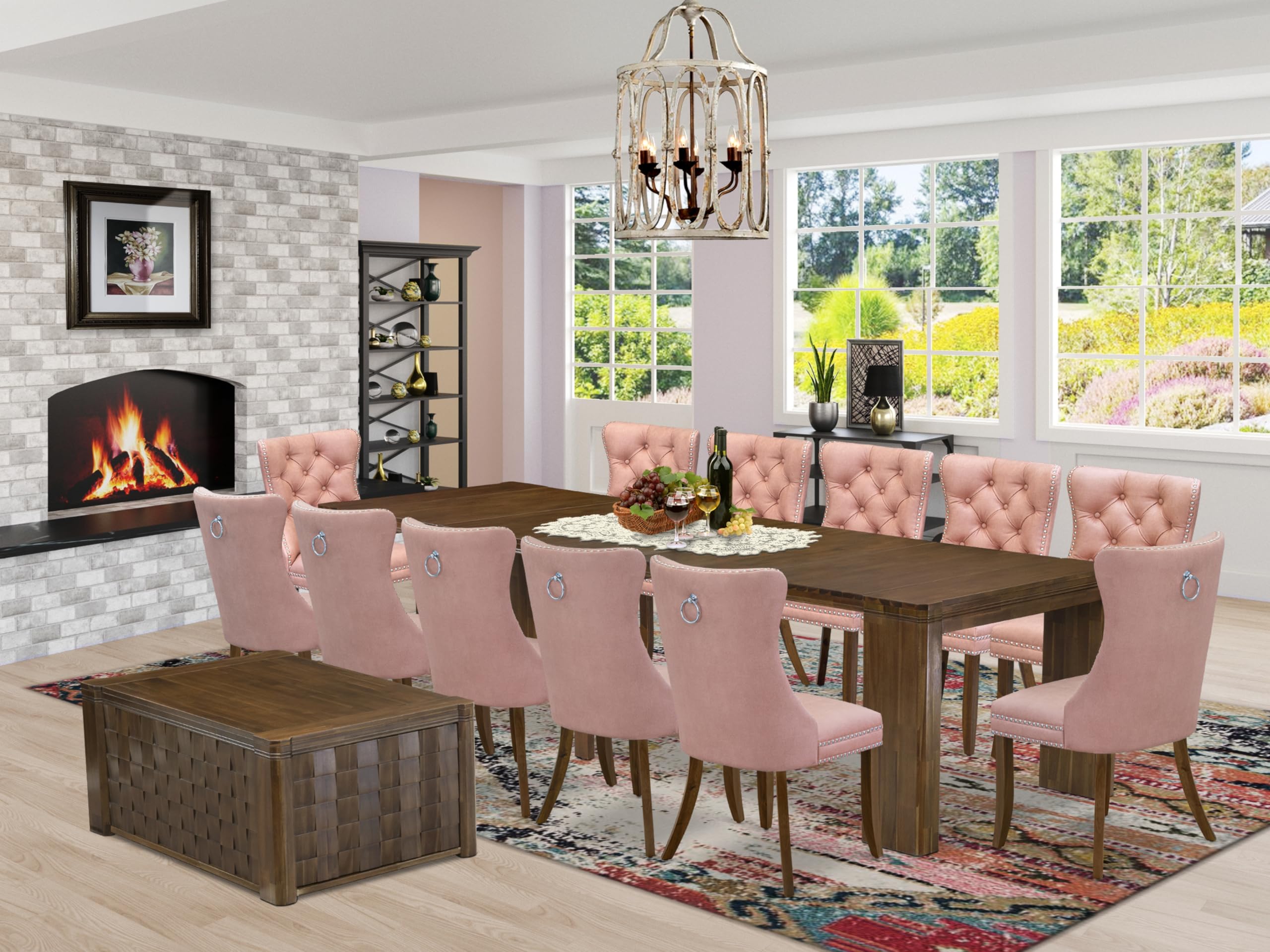 14 Pieces Extendable Dining Set Includes a Rectangle Kitchen Table