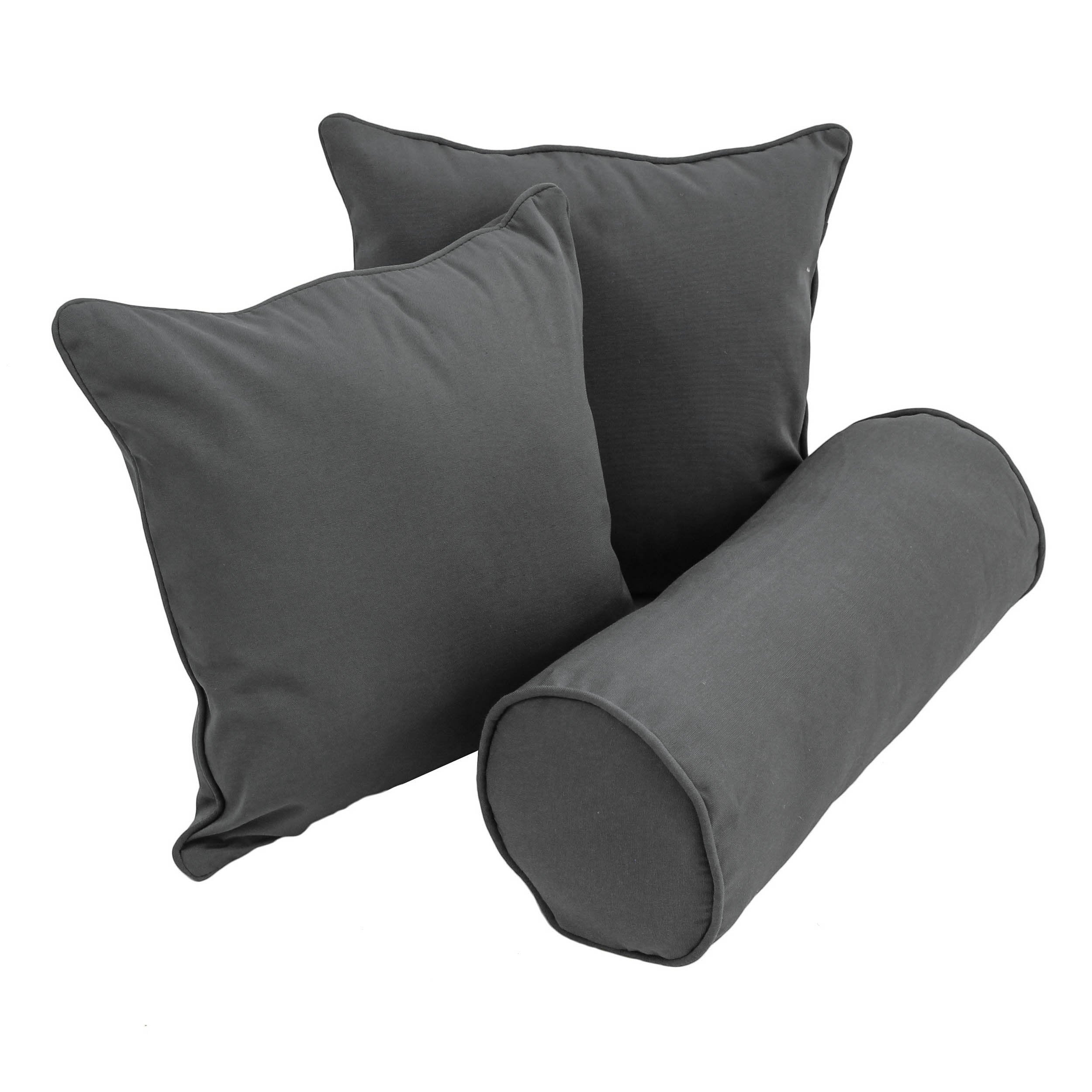 Double-corded Solid Twill Throw Pillows with Inserts (Set of 3) - Steel Grey