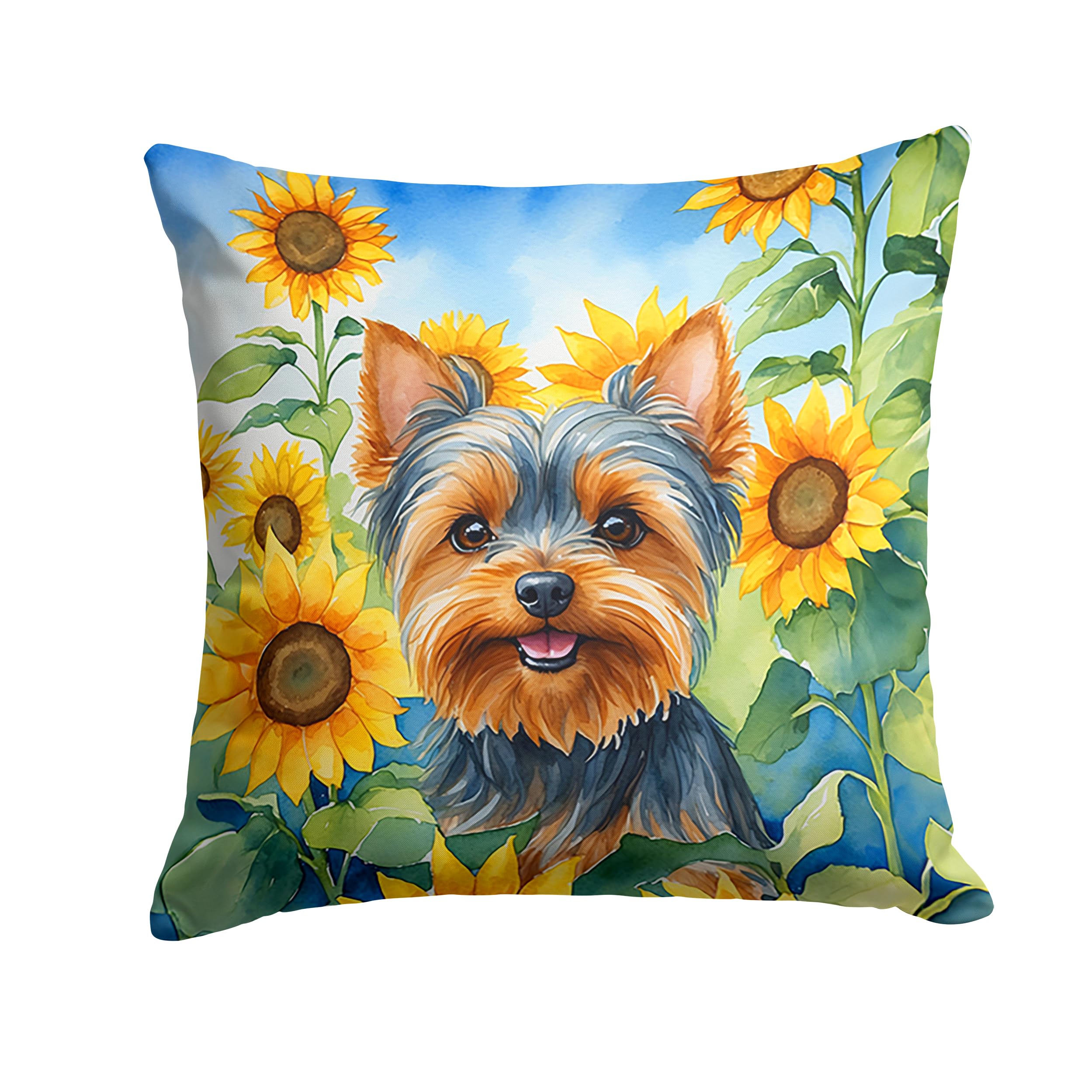 Carolines Treasures in Sunflowers Throw Pillow, 14Hx14W, Yorkshire Terrier 6178