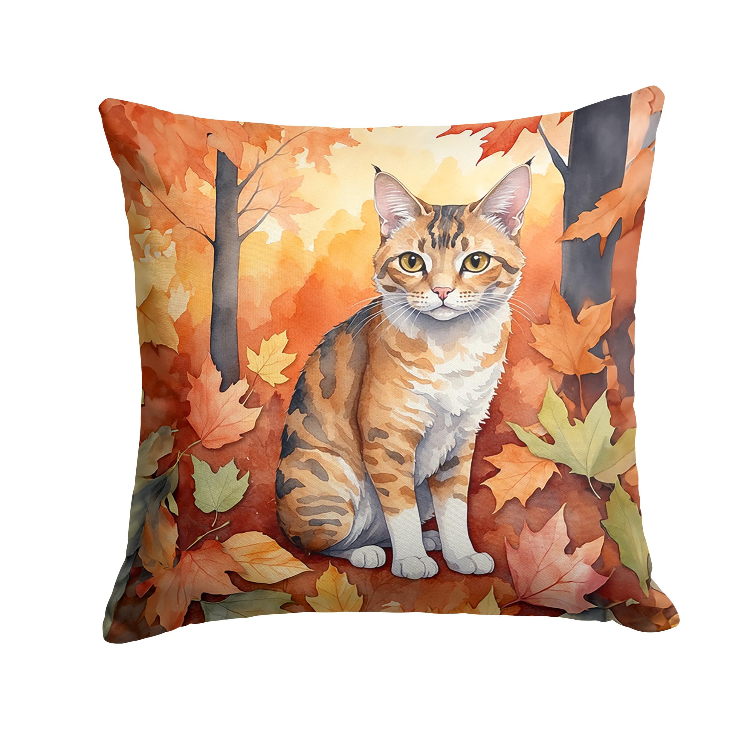 Carolines Treasures Oregon Rex Cat in Fall Leaves Throw Pillow Machine Washable, Indoor Outdoor Decorative Pillow for Couch, Bed or Patio, 18Hx18W