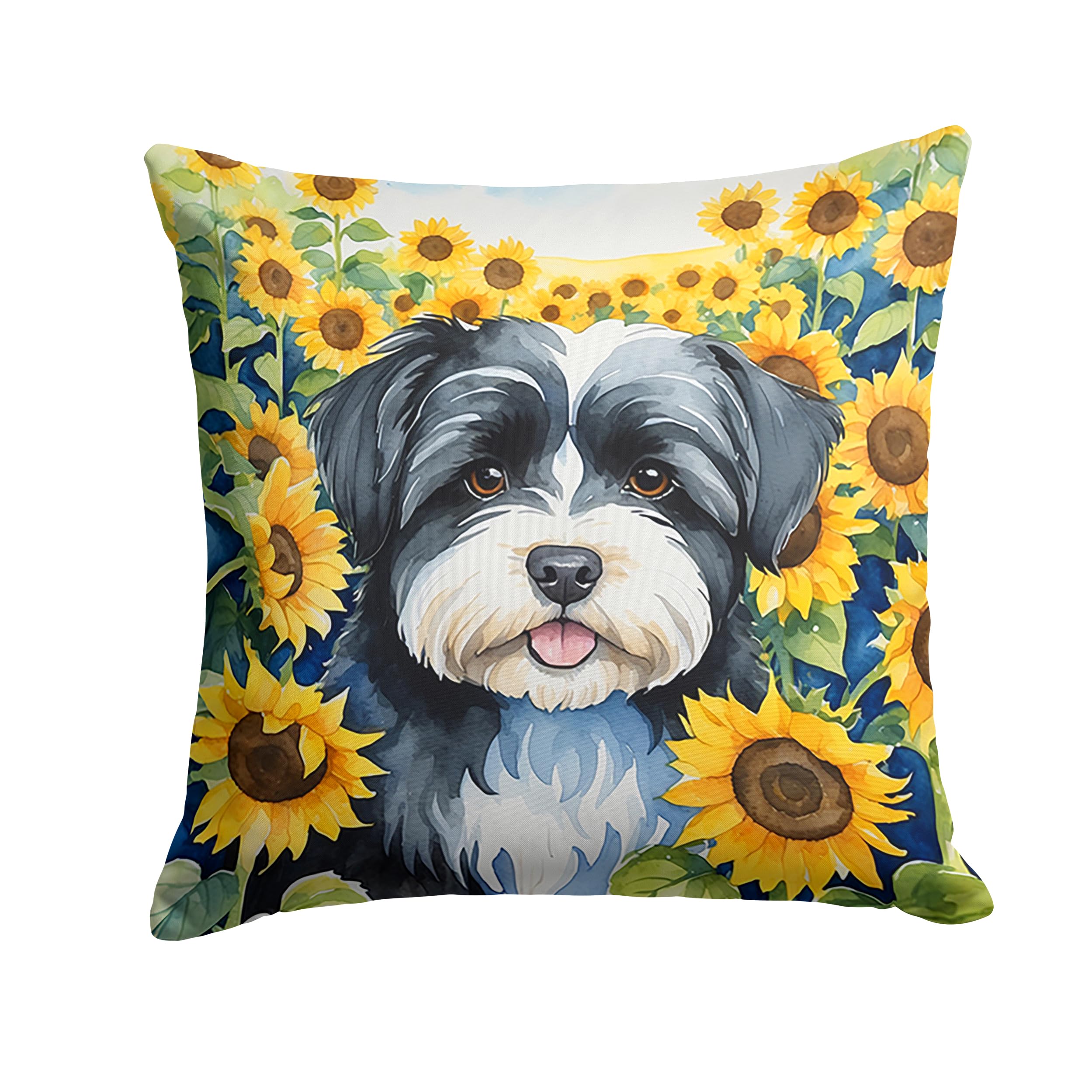 Carolines Treasures in Sunflowers Throw Pillow, 18Hx18W, Havanese 6097
