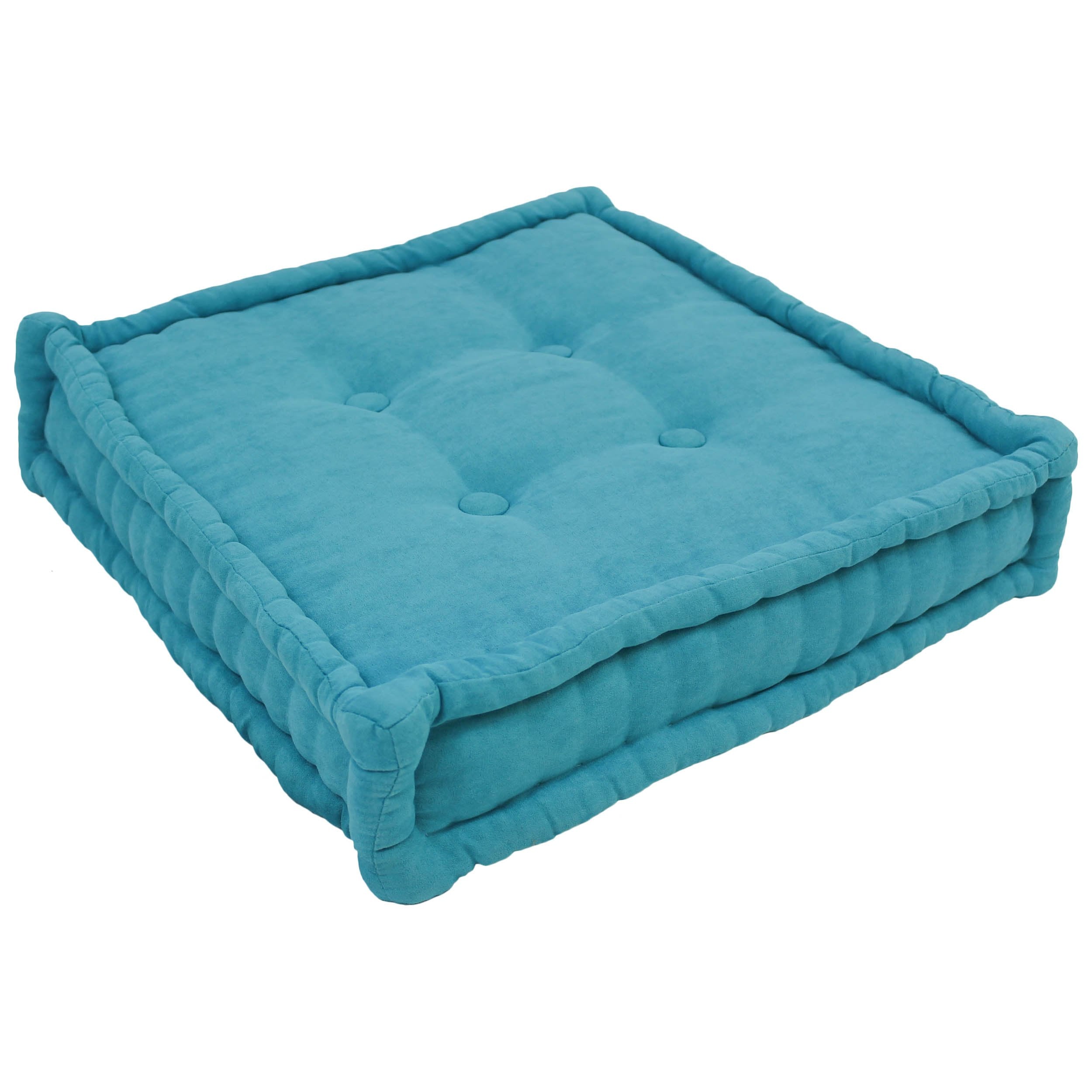 20-inch Square Corded Floor Pillow with Button Tufts - Lemon