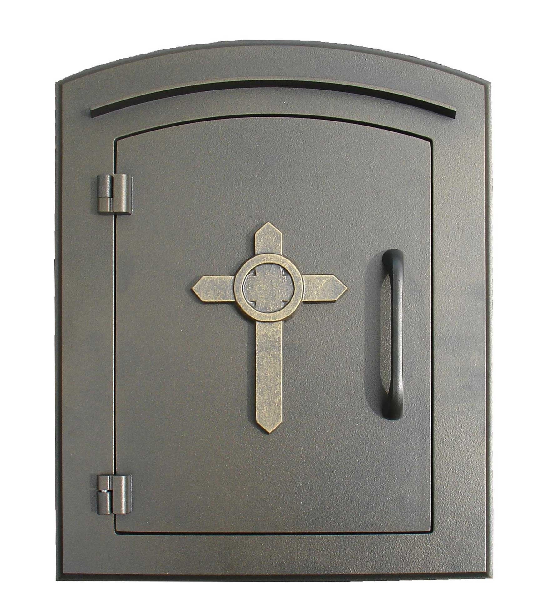 Manchester Security Drop Chute Mailbox with Decorative Cross Logo Faceplate in Bronze