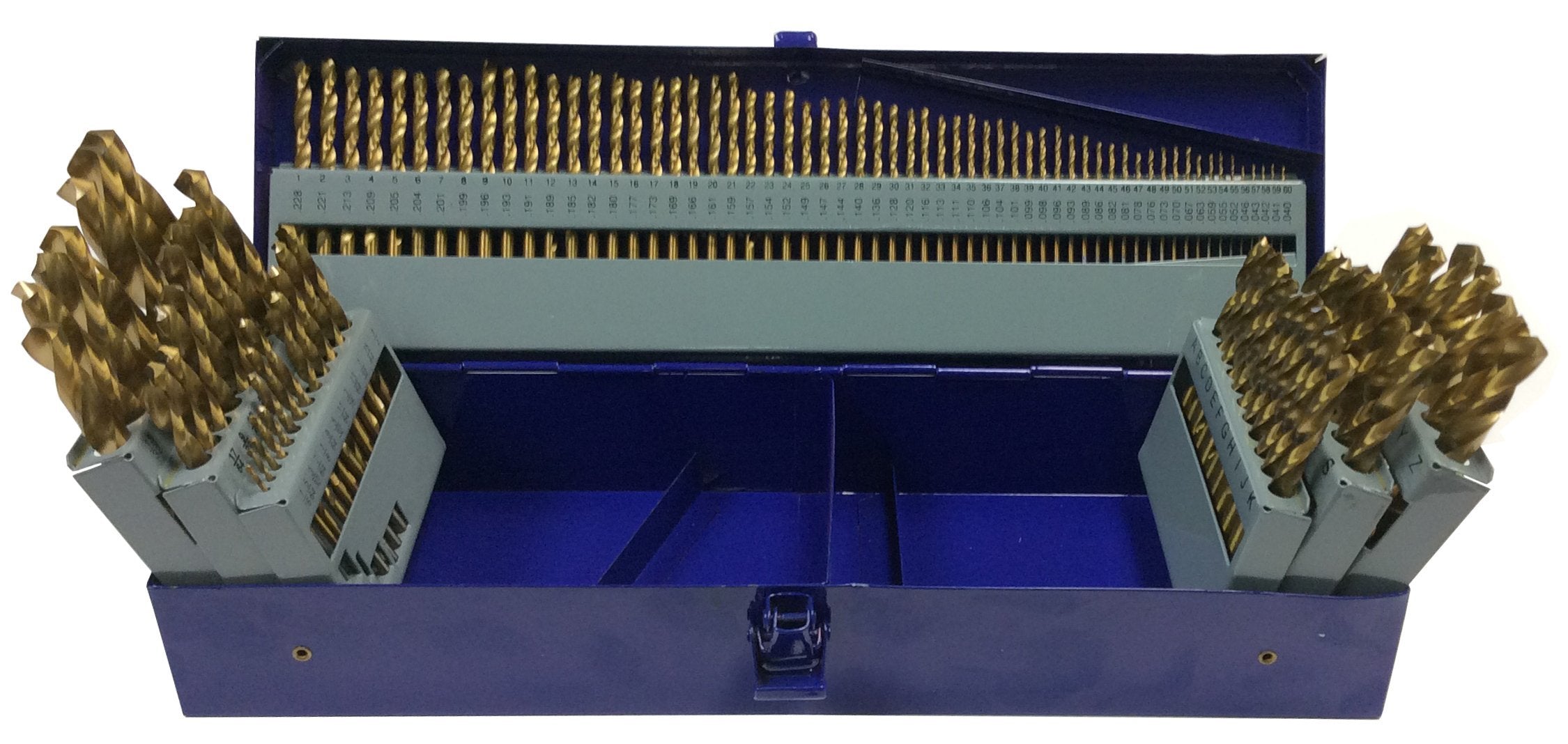 #1-60, A-Z & 1/16-1/2x64ths 115 Piece Tin Coated Drill Bit Set, Qualtech, DWD115J-TN-SET