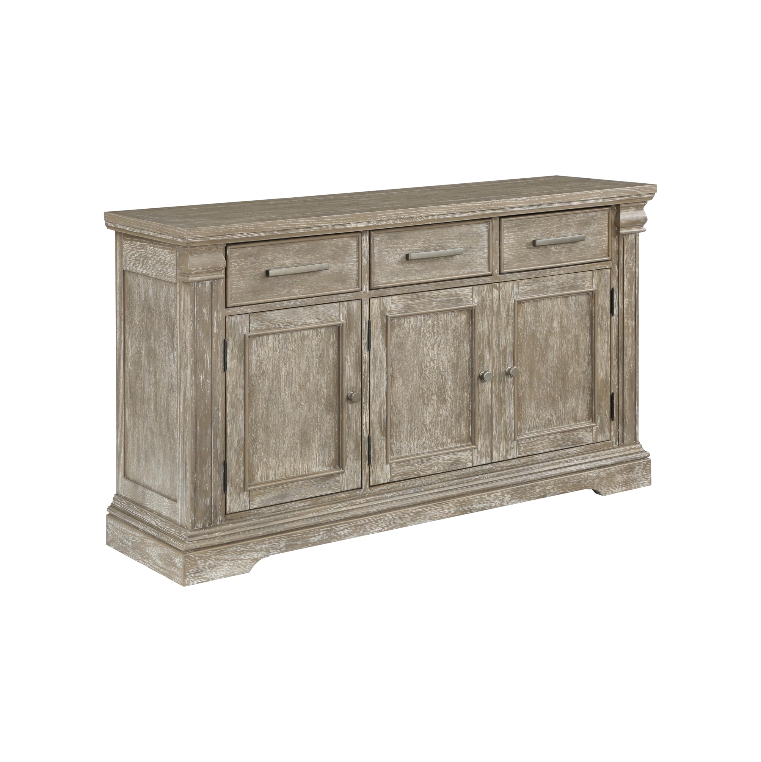 Ruth 60 Inch Sideboard Server Buffet, 3 Drawer, 3 Cabinet, Rustic Gray Wood