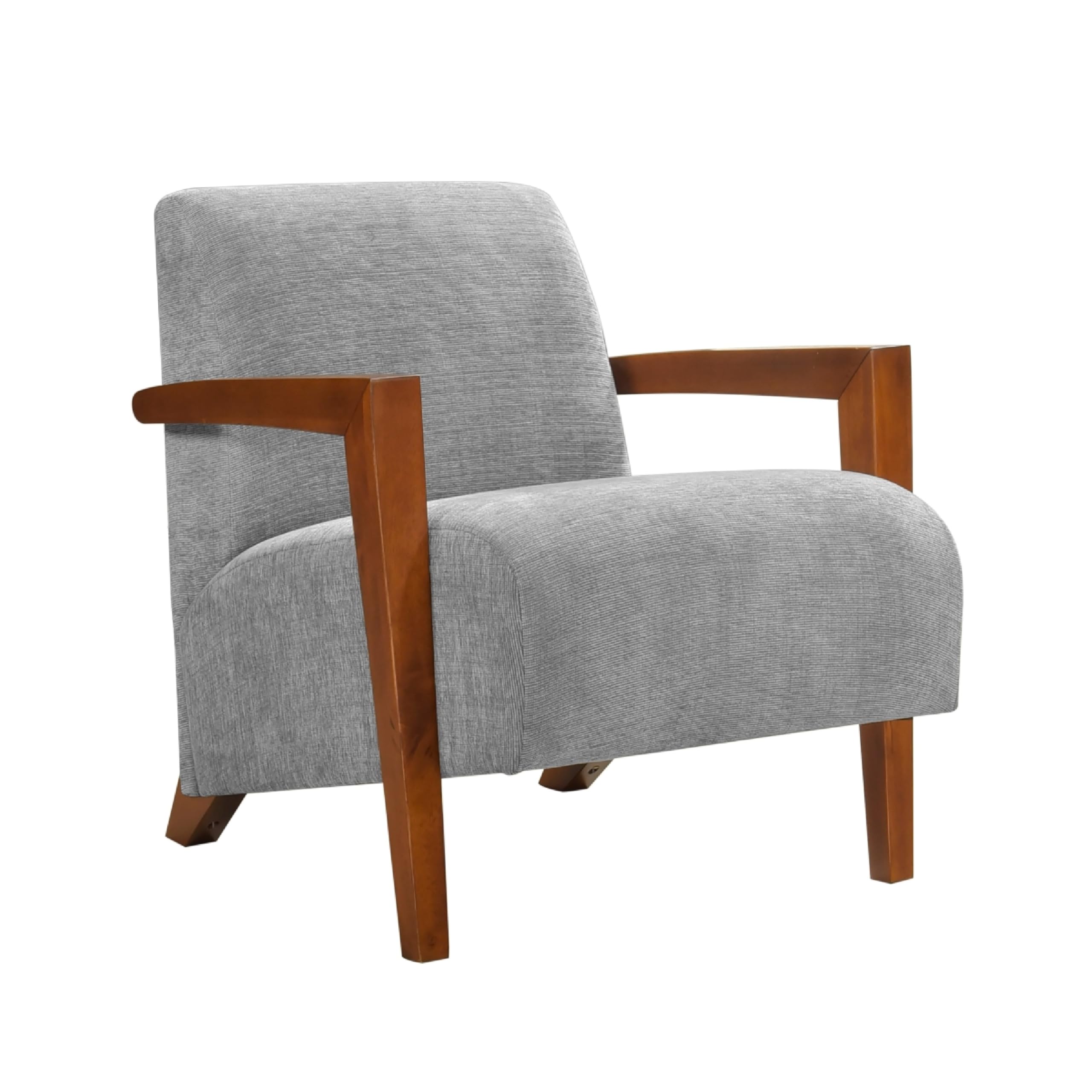Demy Accent Armchair, Gray Chenille Cushion, Chestnut Brown Solid Wood