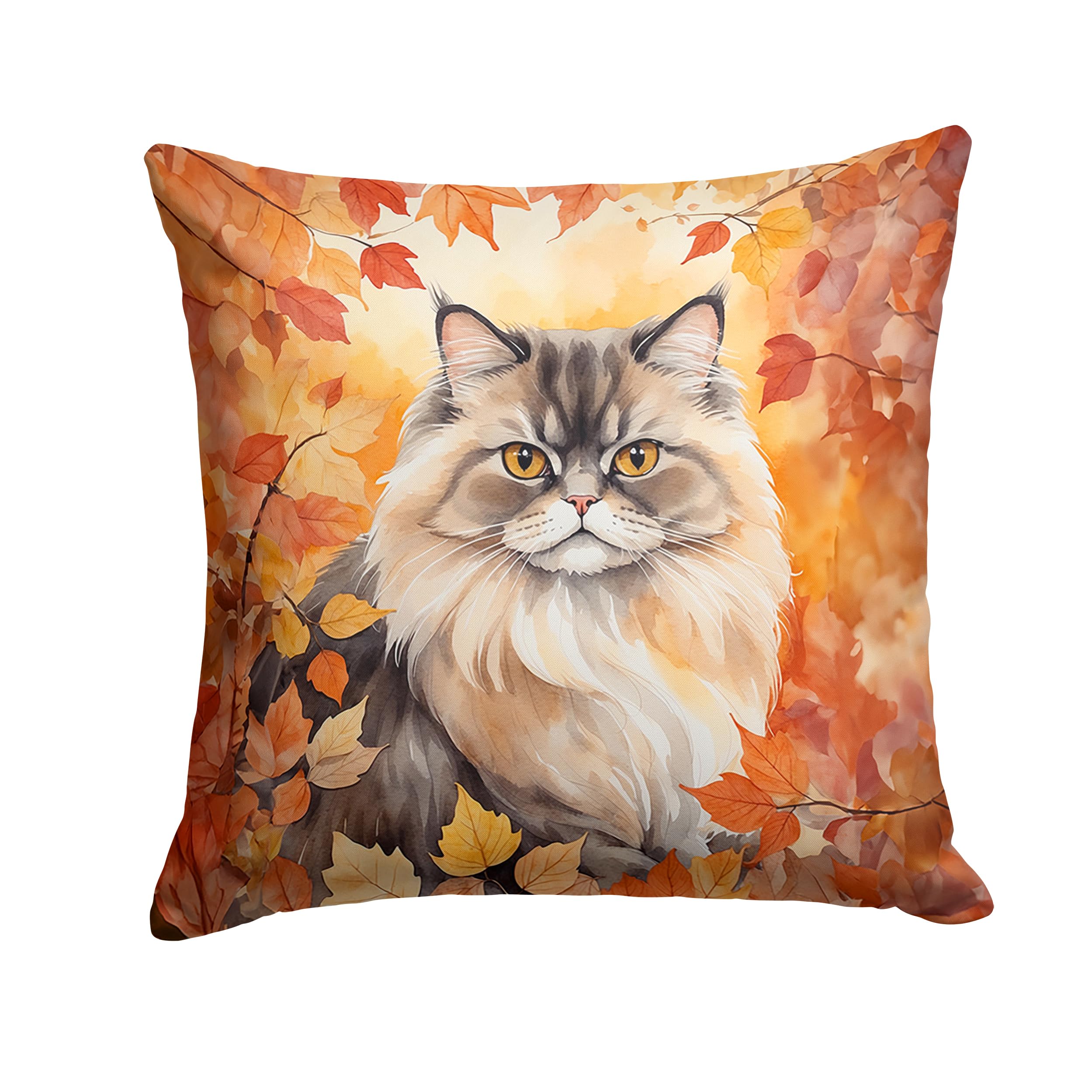 Carolines Treasures Persian Cat in Fall Leaves Throw Pillow Machine Washable, Indoor Outdoor Decorative Pillow for Couch, Bed or Patio, 14Hx14W