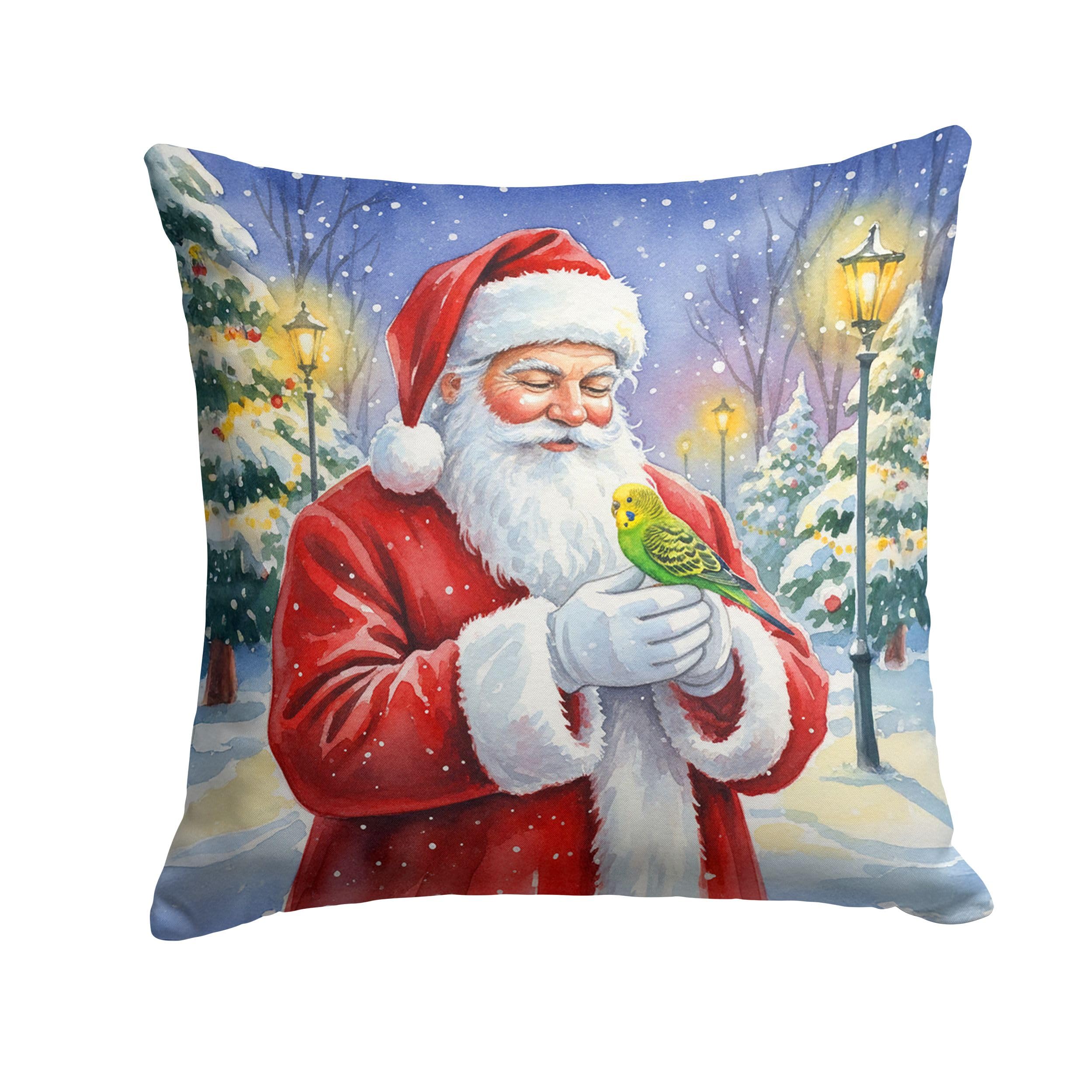Carolines Treasures Budgerigar with Santa Claus Throw Pillow Decorative Indoor Outdoor Accent Cushion for Couch, Bed or Patio, 14Hx14W