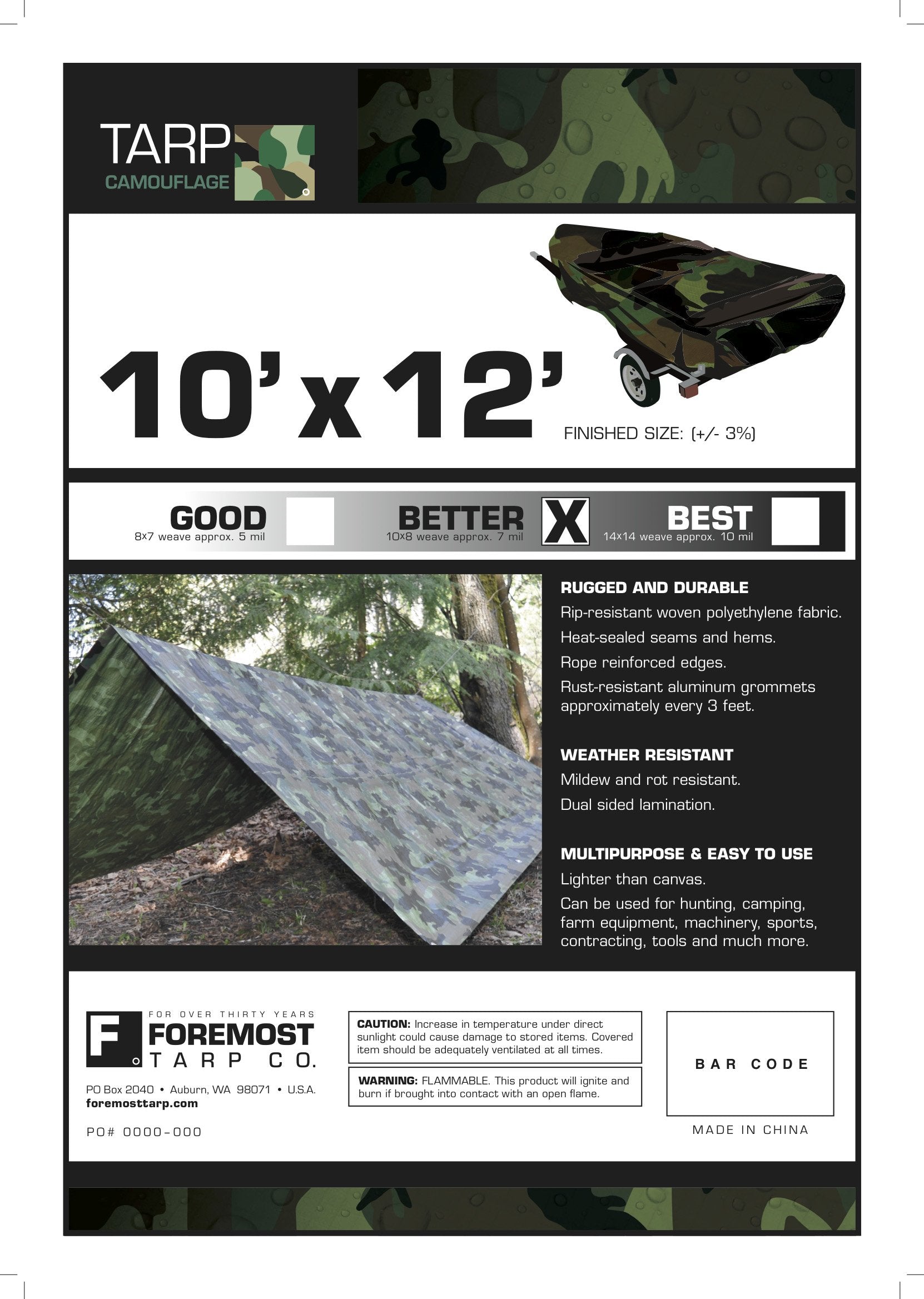 TARP CAMOUFLAGE 10X12 (Pack of 1)
