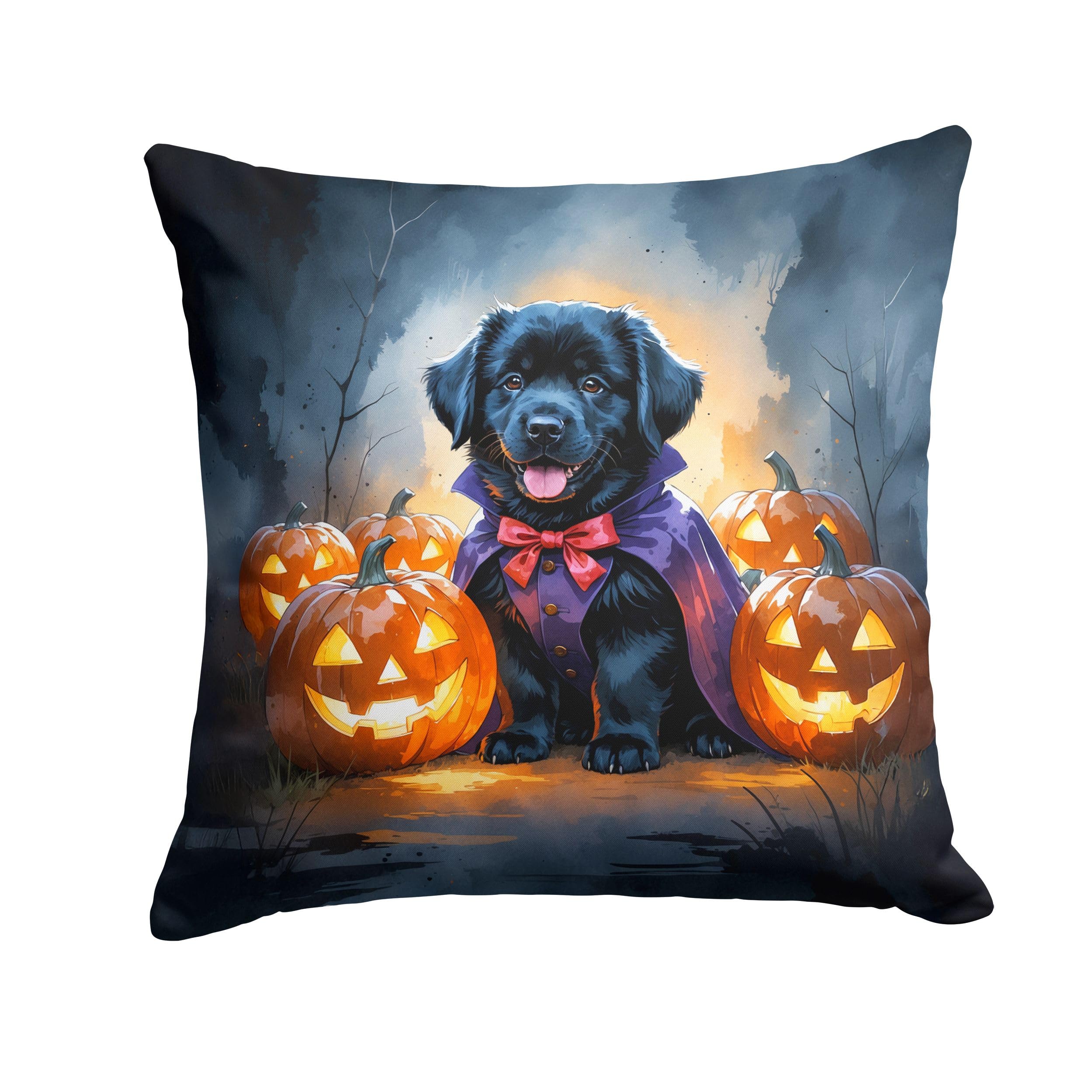 Carolines Treasures Black Newfoundland Puppy Halloween Throw Pillow Machine Washable, Indoor Outdoor Decorative Pillow for Couch, Bed or Patio, 18Hx18W