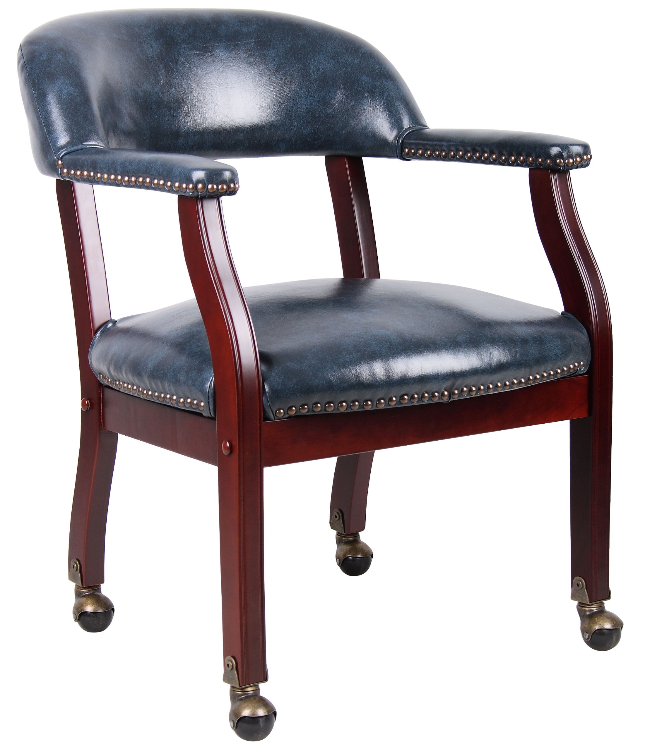 Boss Captains guest, accent or dining chair in Blue Vinyl W/ Casters