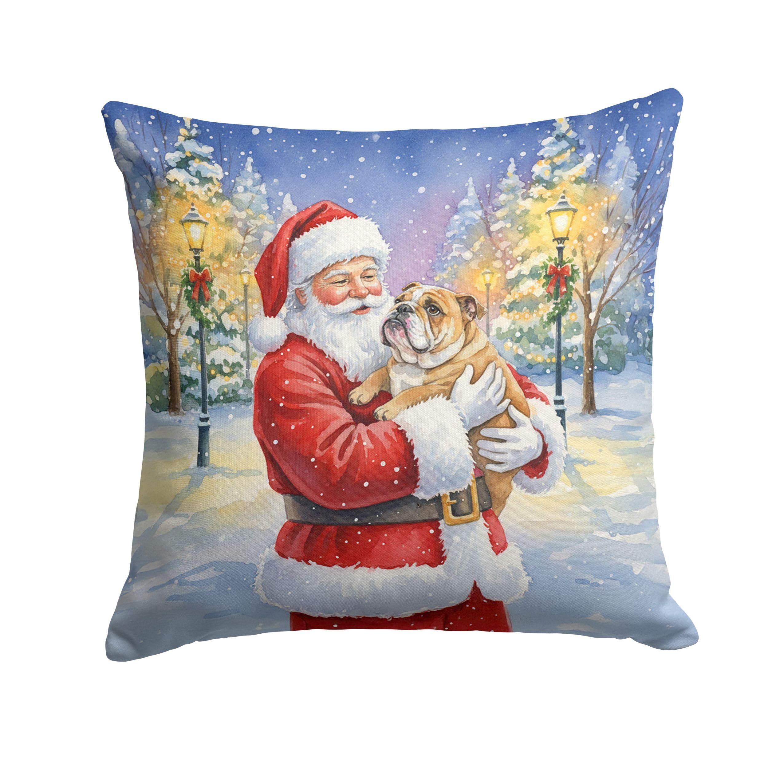 Carolines Treasures English Bulldog with Santa Claus Throw Pillow Decorative Indoor Outdoor Accent Cushion for Couch, Bed or Patio, 18Hx18W