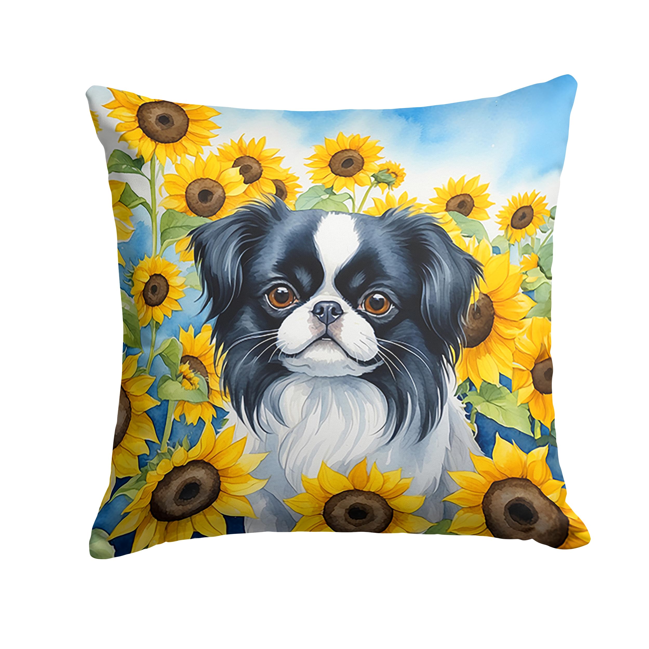 Japanese Chin in Sunflowers Throw Pillow