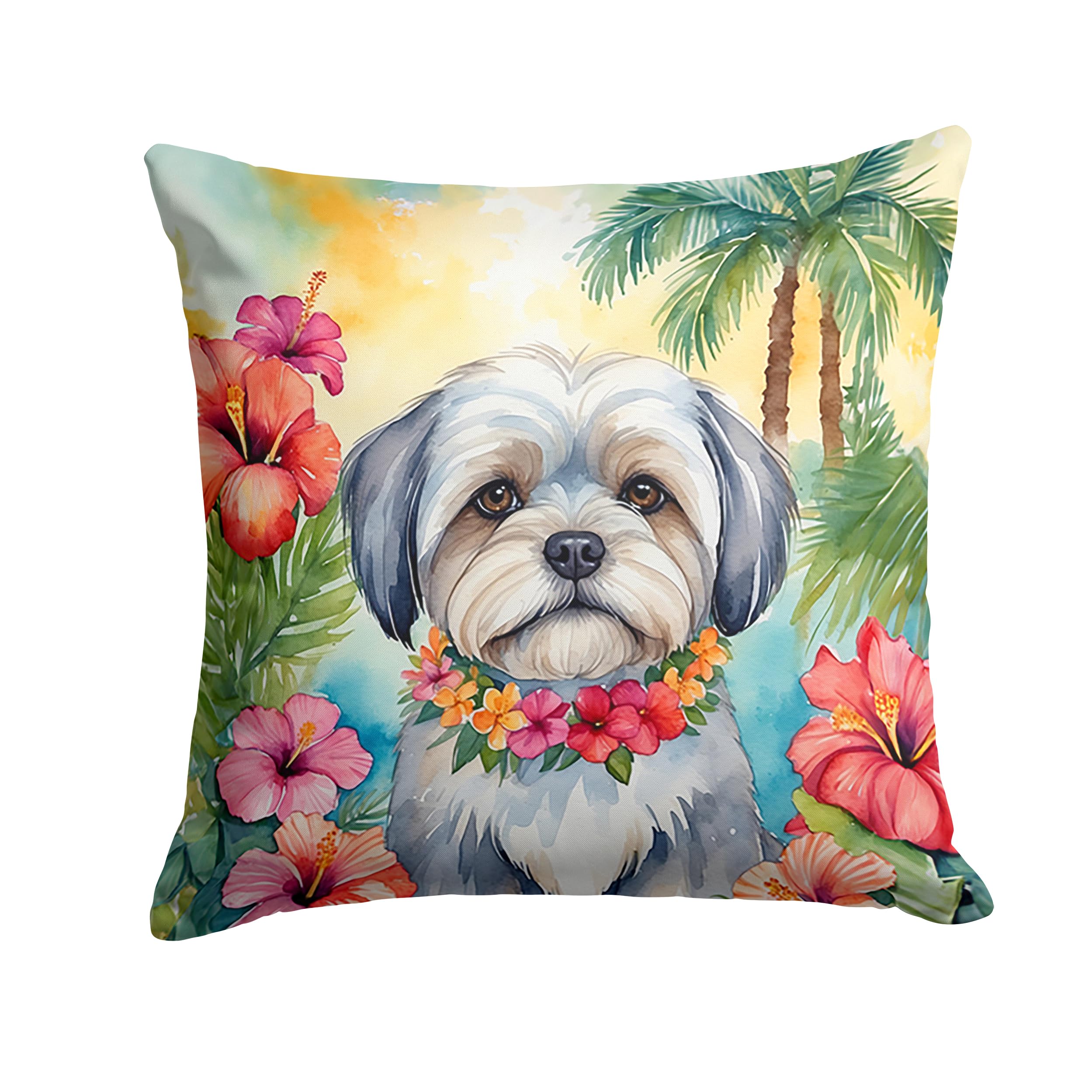 Carolines Treasures Luau Party Decorative Throw Pillow, 18Hx18W, Lhasa Apso 6470