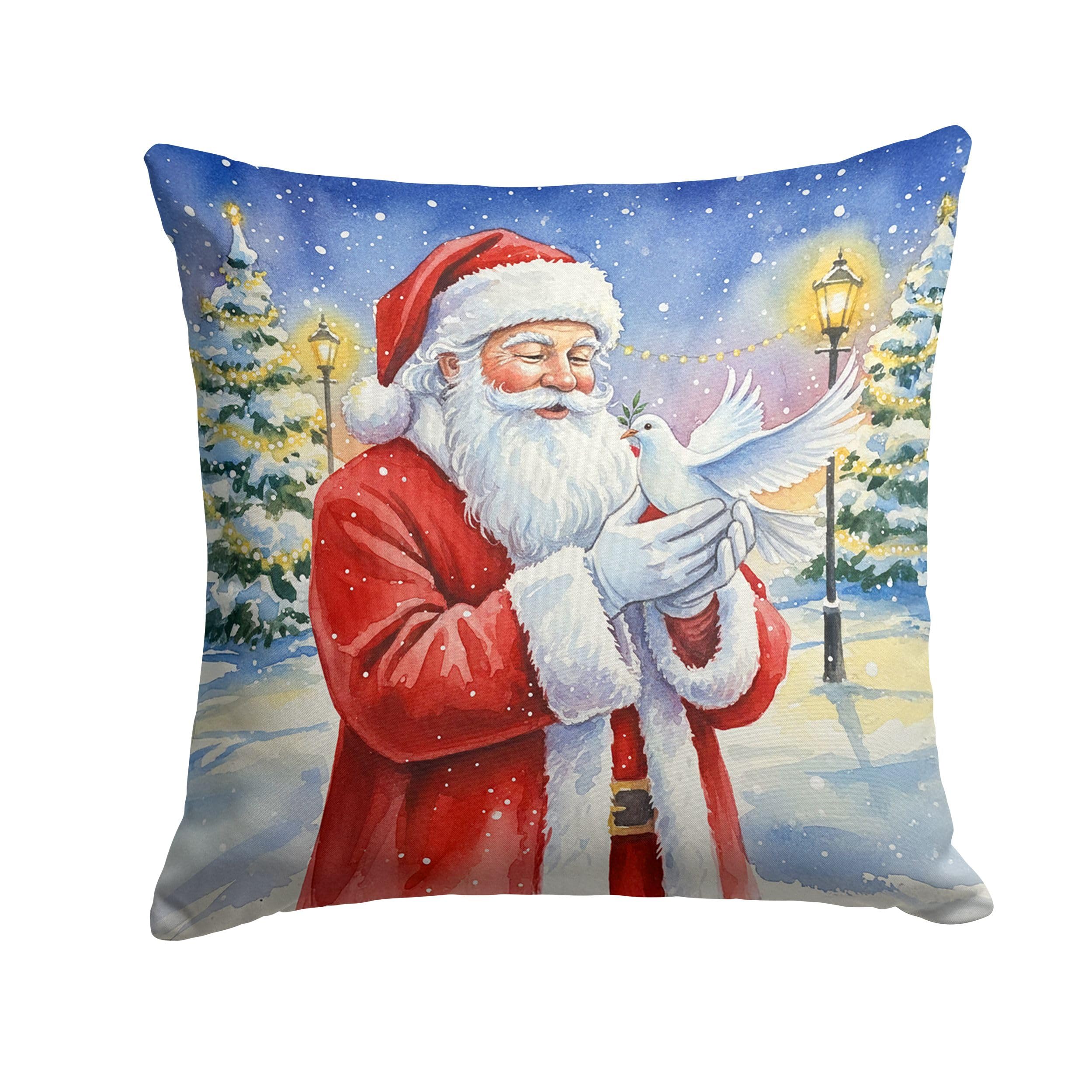 Carolines Treasures Dove with Santa Claus Throw Pillow Decorative Indoor Outdoor Accent Cushion for Couch, Bed or Patio, 14Hx14W