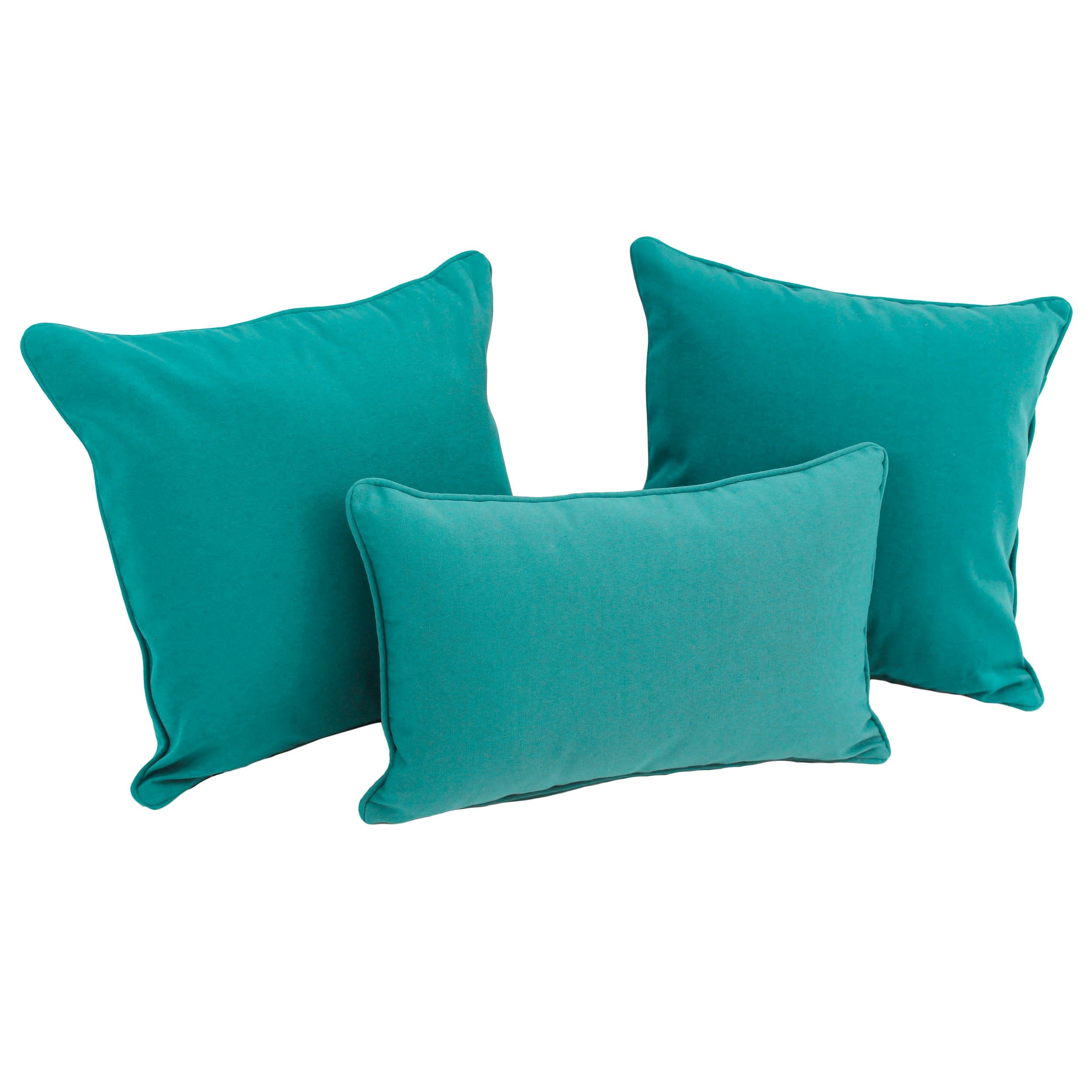 Double-corded Solid Twill Throw Pillows with Inserts (Set of 3) - Aqua Blue