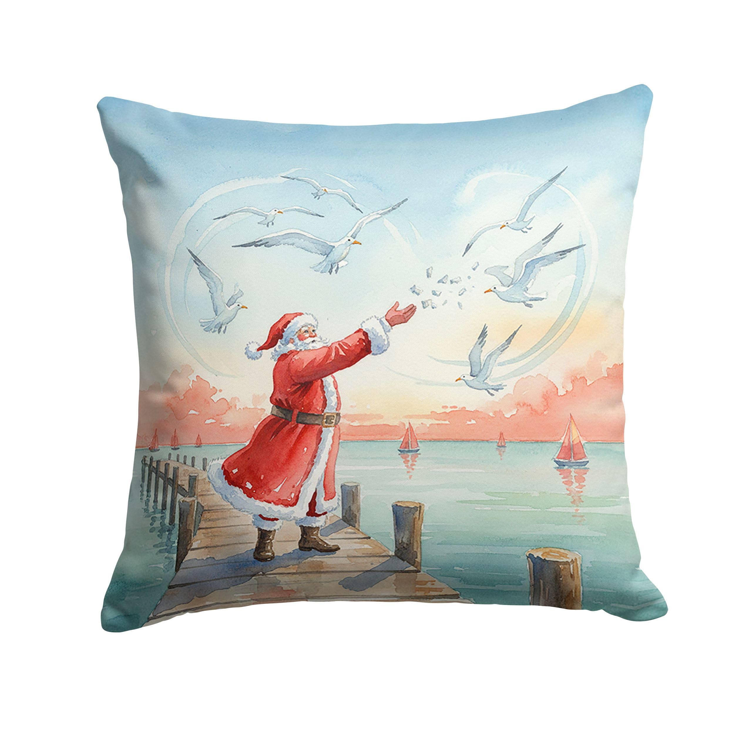 Carolines Treasures Santa Claus Feeding The Seagulls Christmas Throw Pillow Decorative Indoor Outdoor Accent Cushion for Couch, Bed or Patio, 14Hx14W