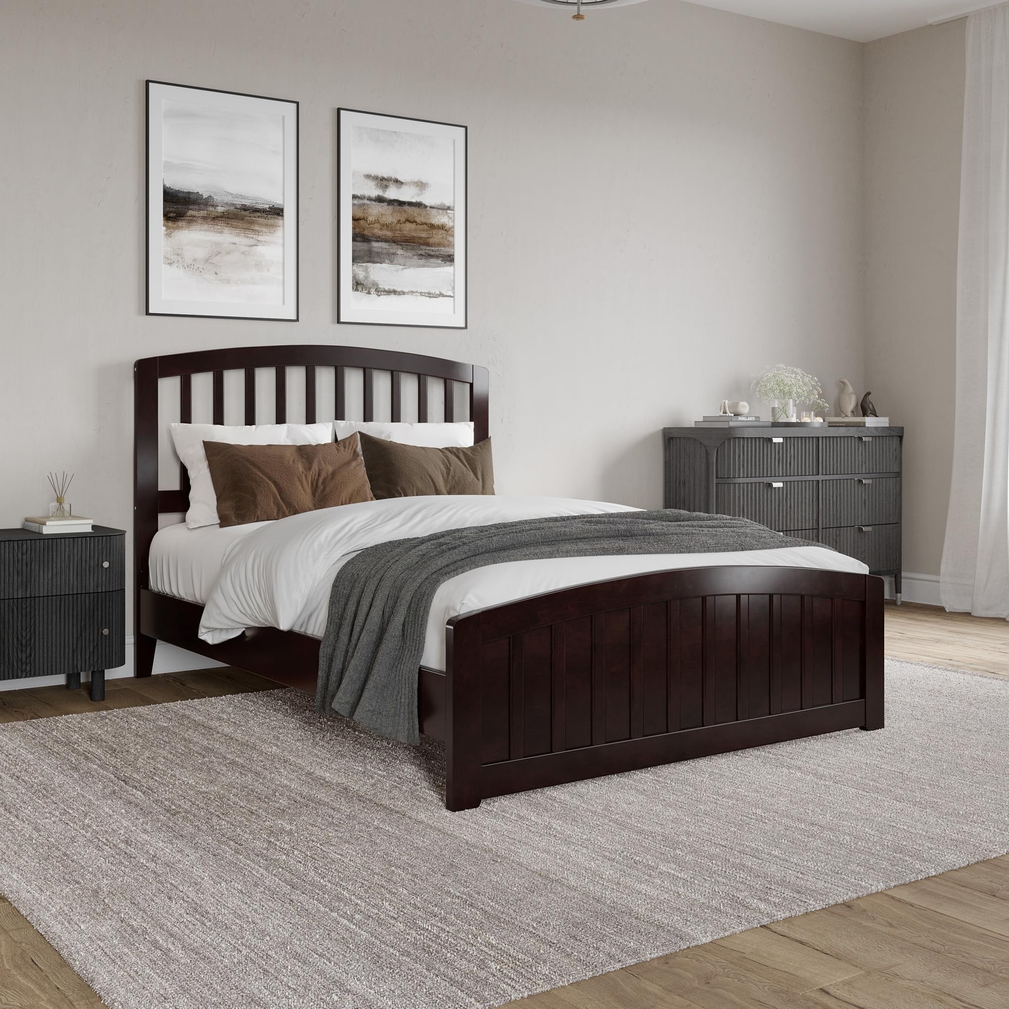 Quincy Full Solid Wood Low Profile Platform Bed with Matching Footboard in Espresso