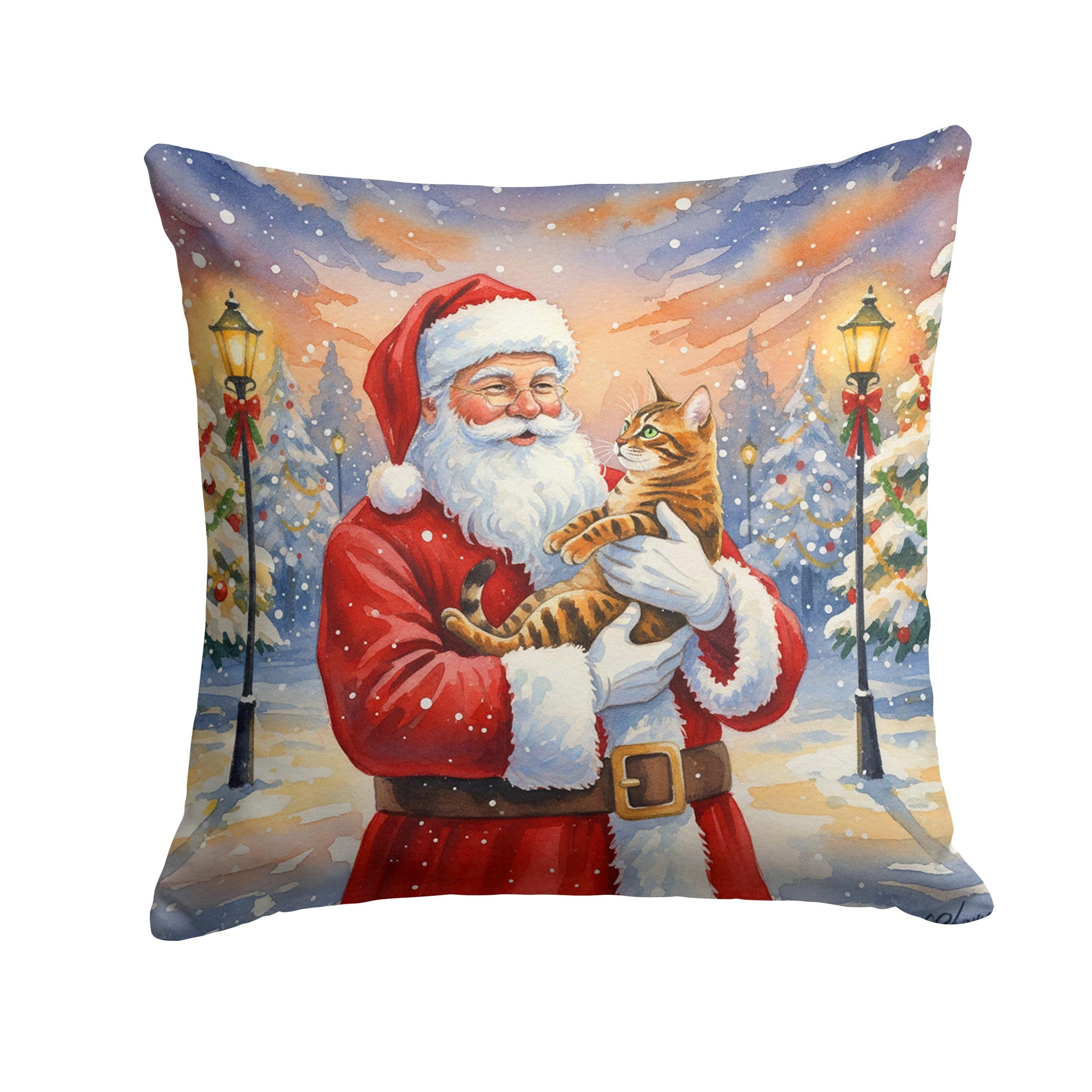 Carolines Treasures Bengal Cat with Santa Claus Throw Pillow Decorative Indoor Outdoor Accent Cushion for Couch, Bed or Patio, 18Hx18W