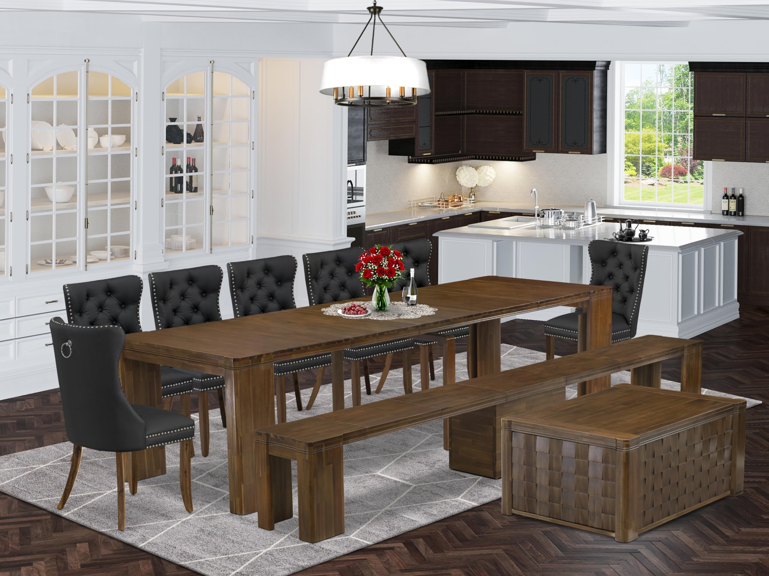 10 Pieces Extendable Dining Set Includes a Rectangle Kitchen Table