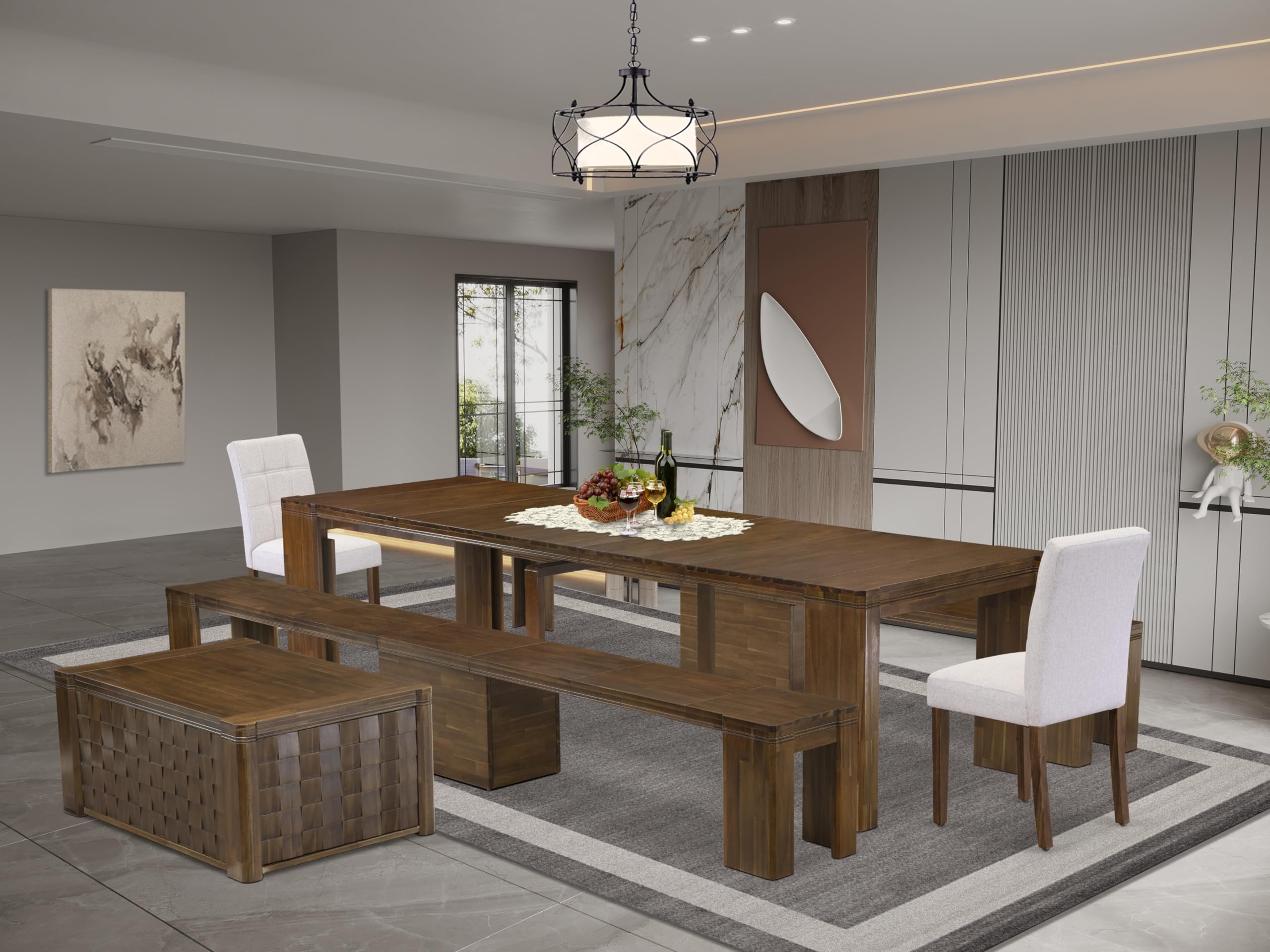 6 Pieces Extendable Dining Set Includes a Rectangle Kitchen Table