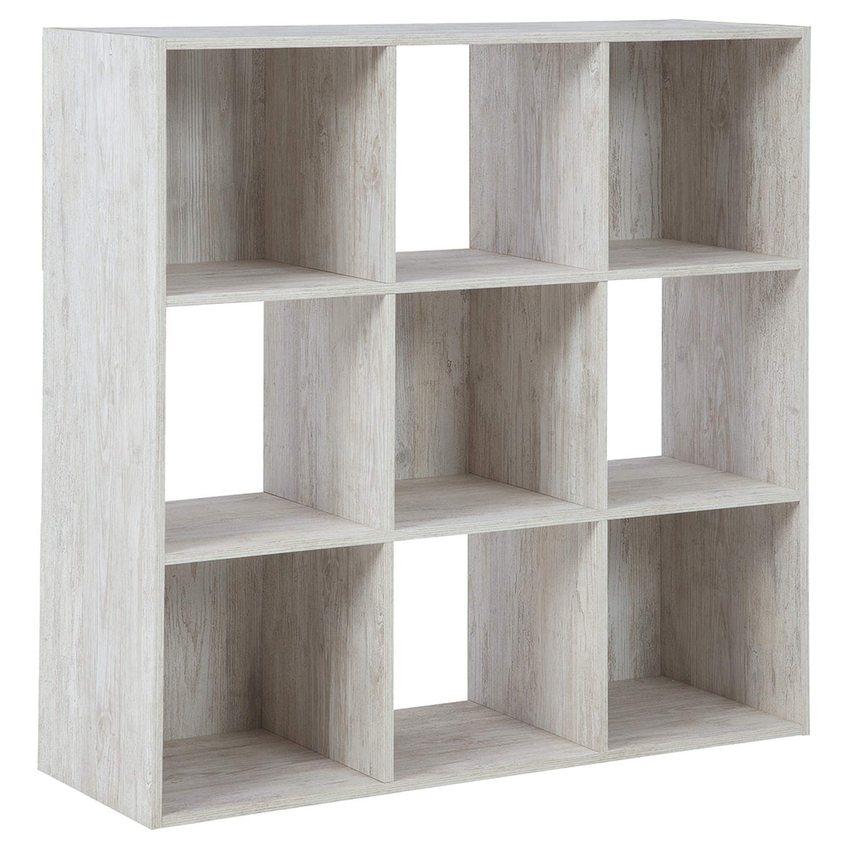 Benjara 9 Cube Wooden Organizer With Grain Details, White