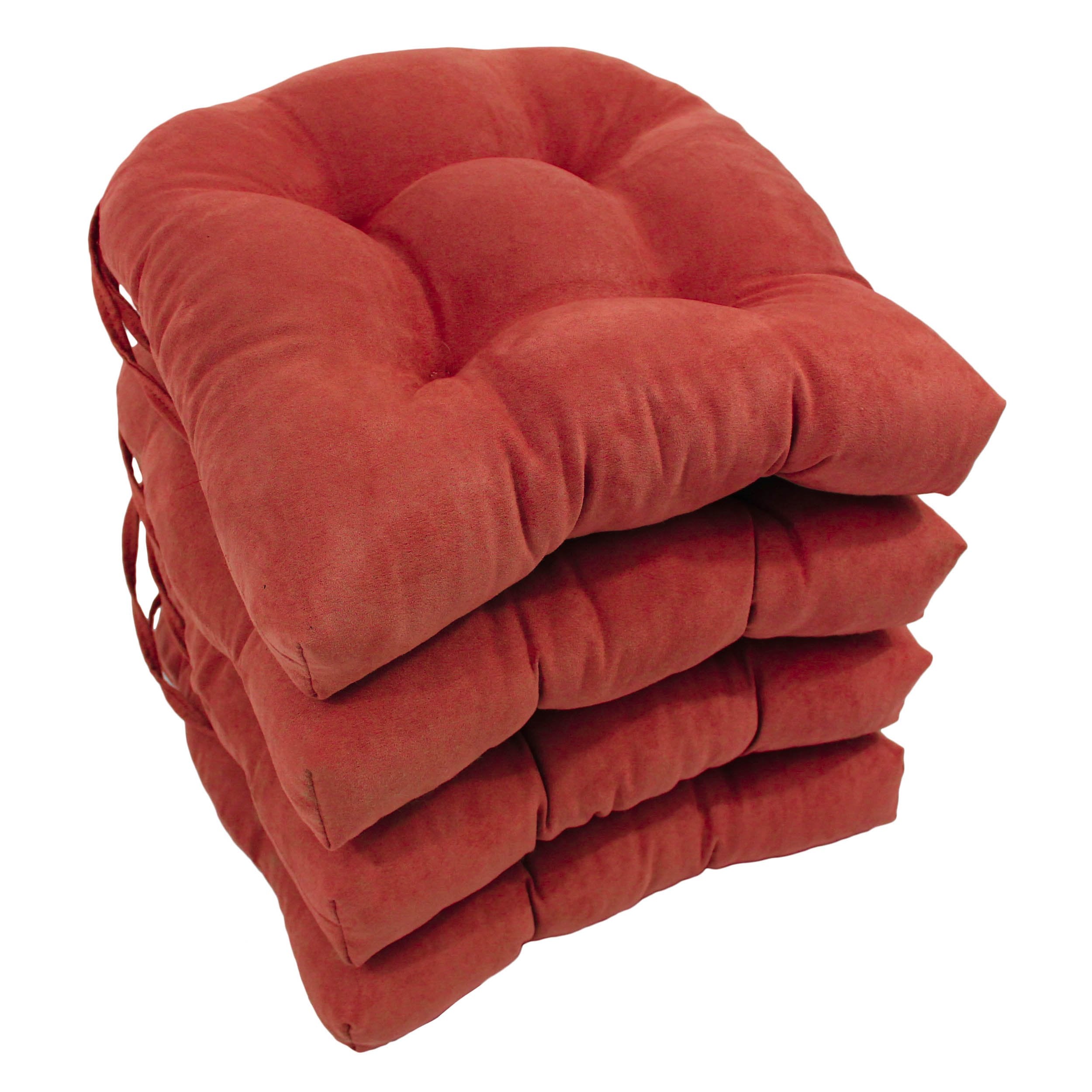 16-inch Solid Micro Suede U-shaped Tufted Chair Cushions (Set of 4) - Cardinal Red