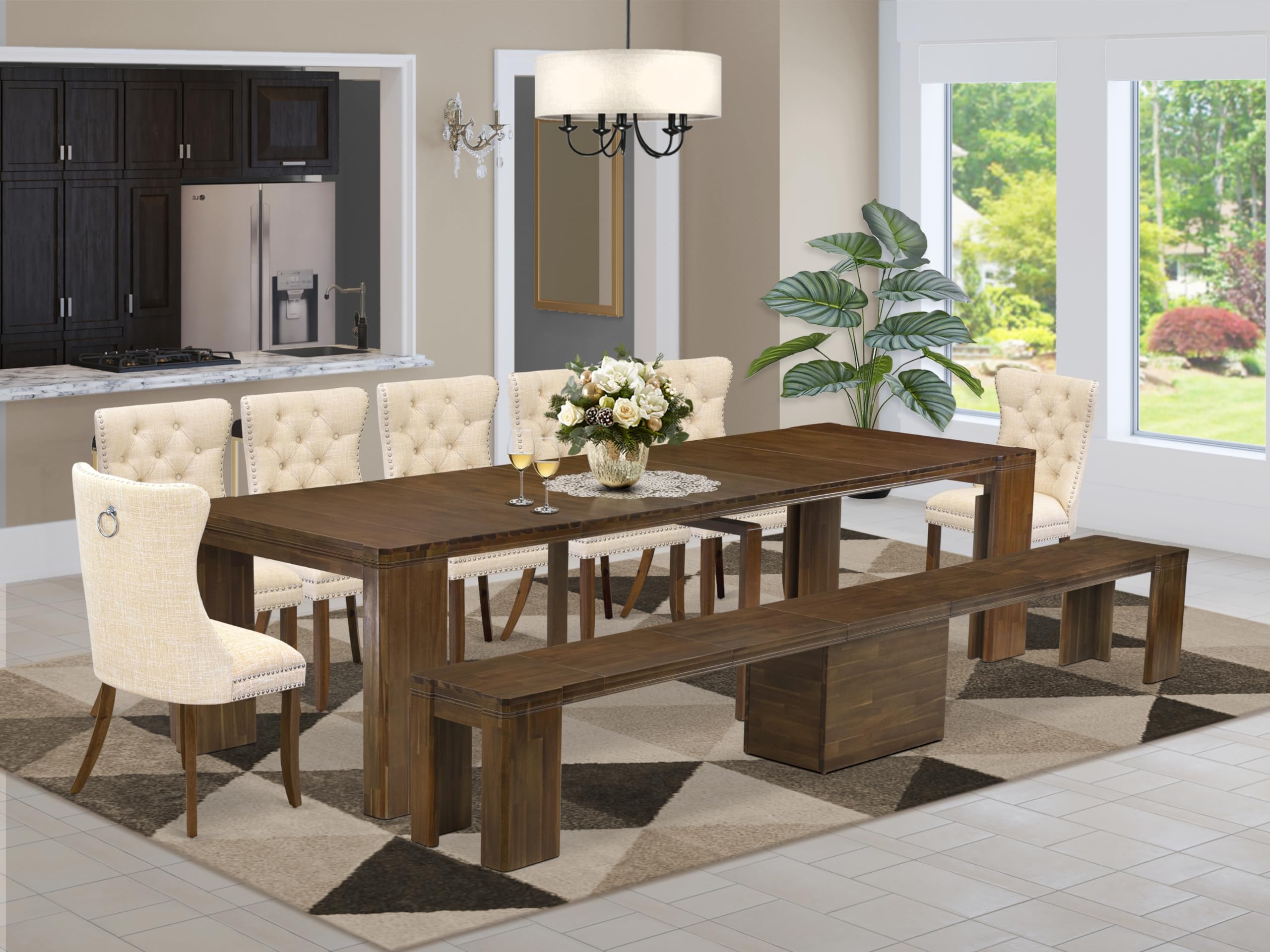 9 Pieces Extendable Dining Set Includes a Rectangle Kitchen Table