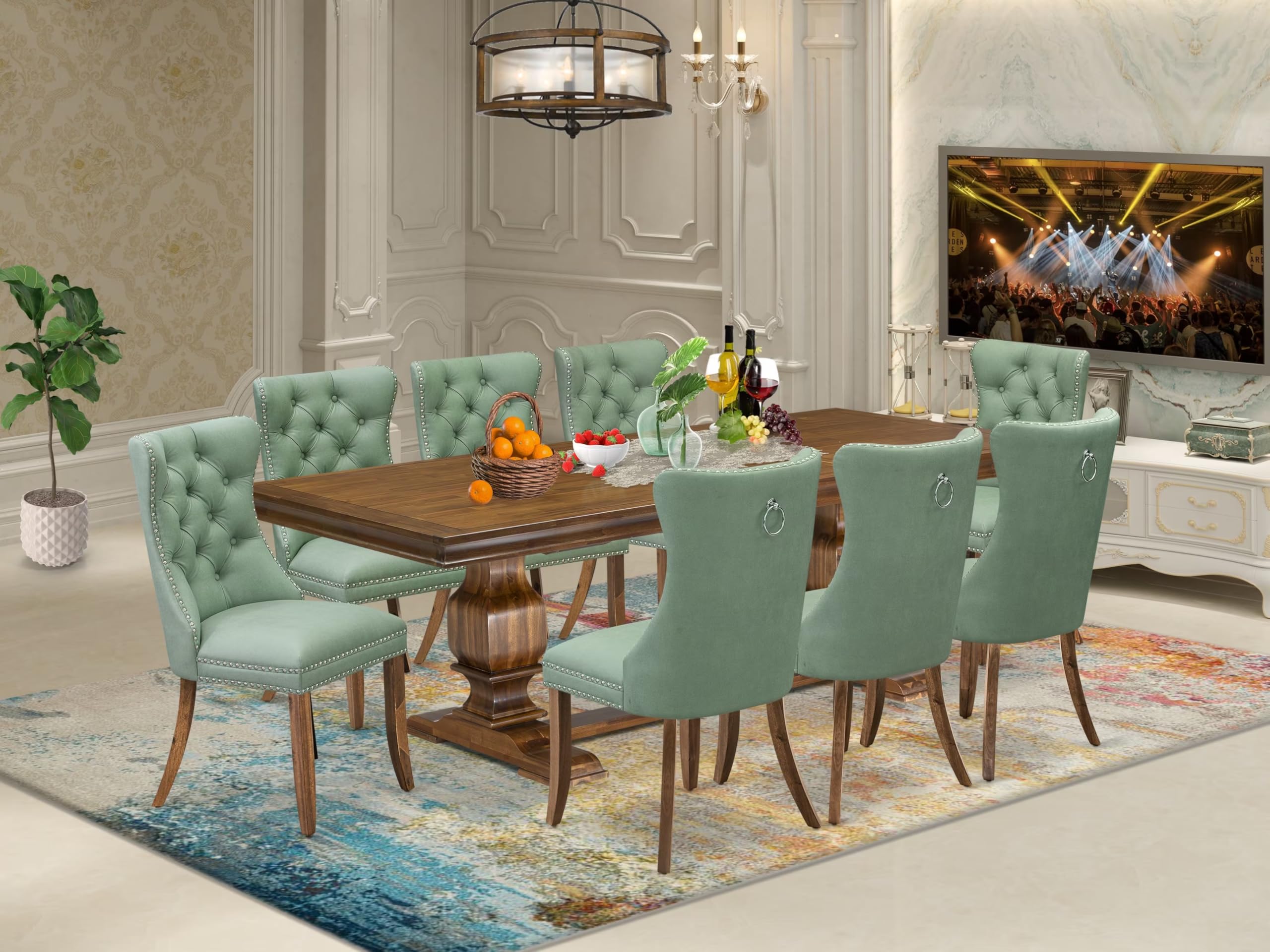 9 piece Dining Room Set includes a Kitchen Table and 8 Modern Dining Chairs