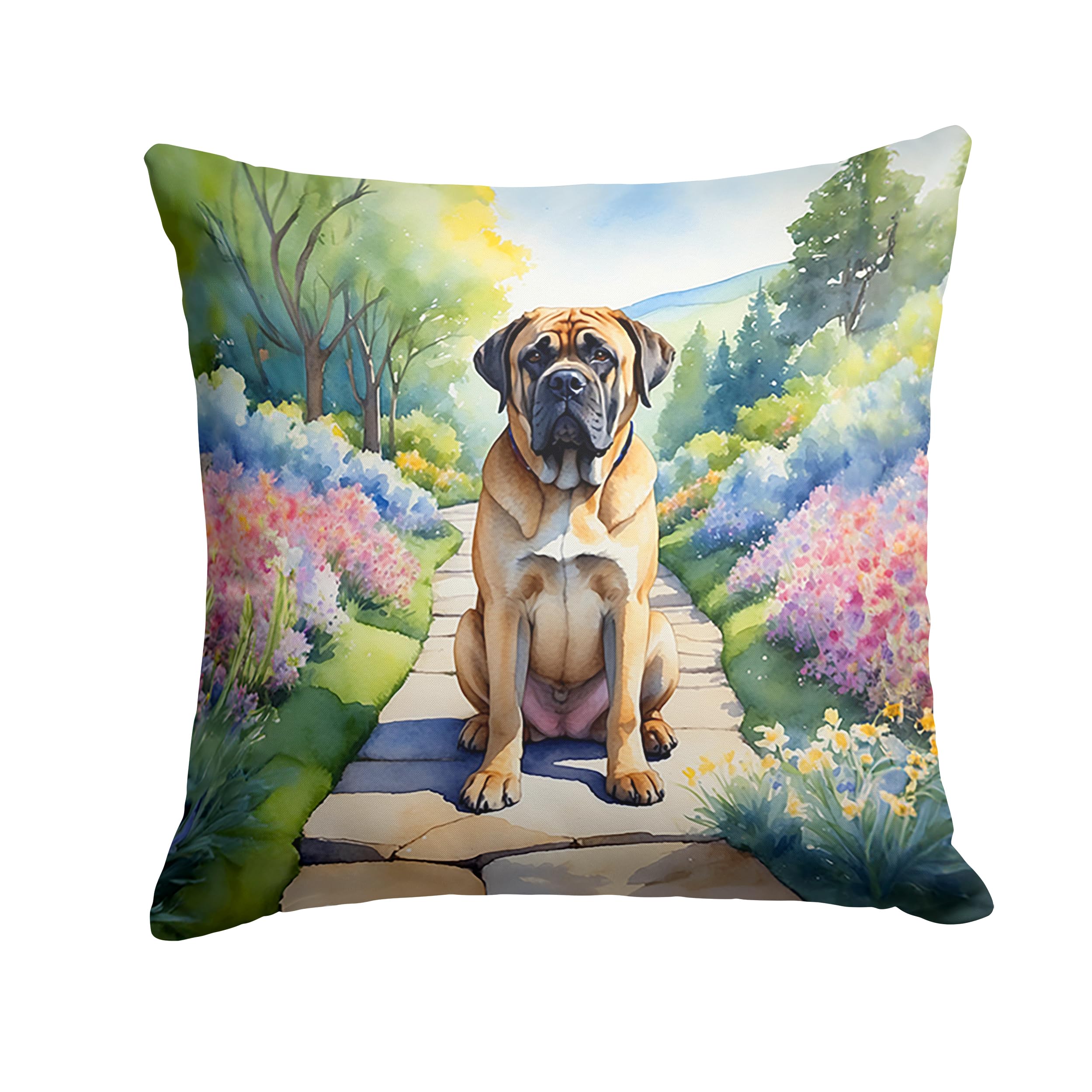 Carolines Treasures Mastiff Spring Path Throw Pillow Machine Washable, Indoor Outdoor Decorative Pillow for Couch, Bed or Patio, 14Hx14W