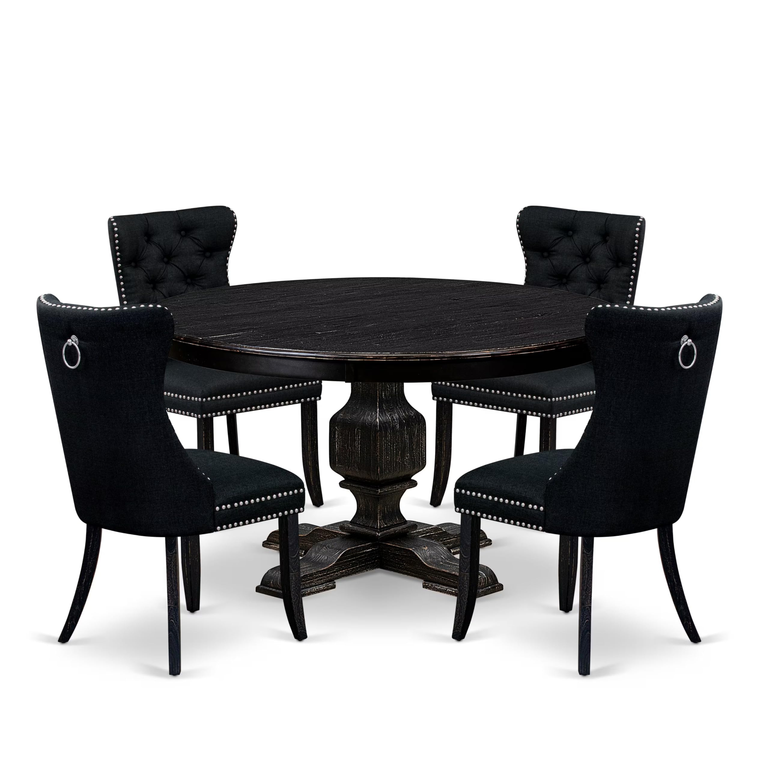 5 Piece Dining Room Set Consists Of 54 Round Table In Black Color